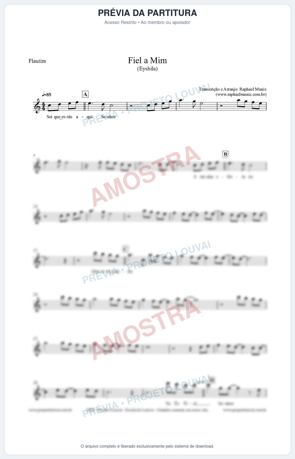 Prévia protegida da primeira página da partitura Partitura para Flautim - Fiel a Mim (Tom C) - Eyshila