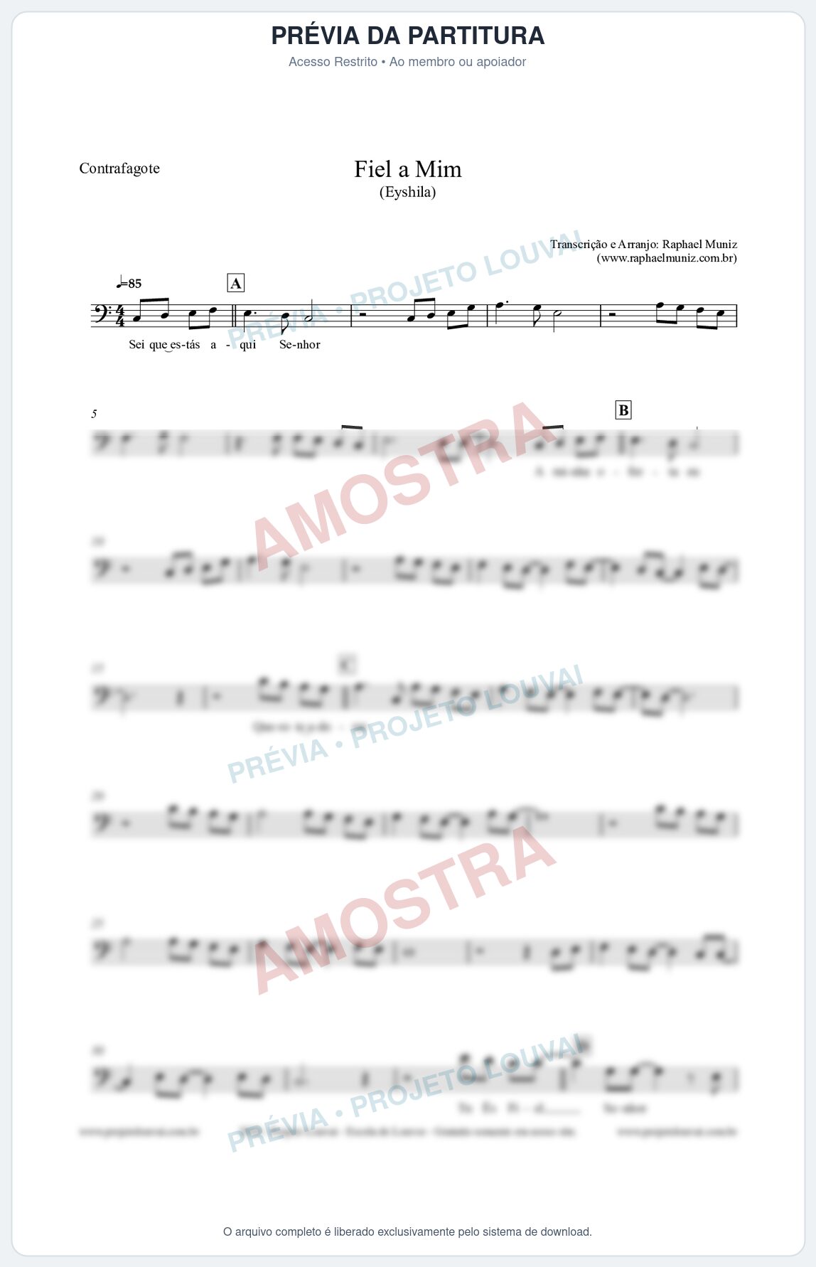 Prévia protegida da primeira página da partitura Partitura para Contrafagote - Fiel a Mim (Tom C) - Eyshila