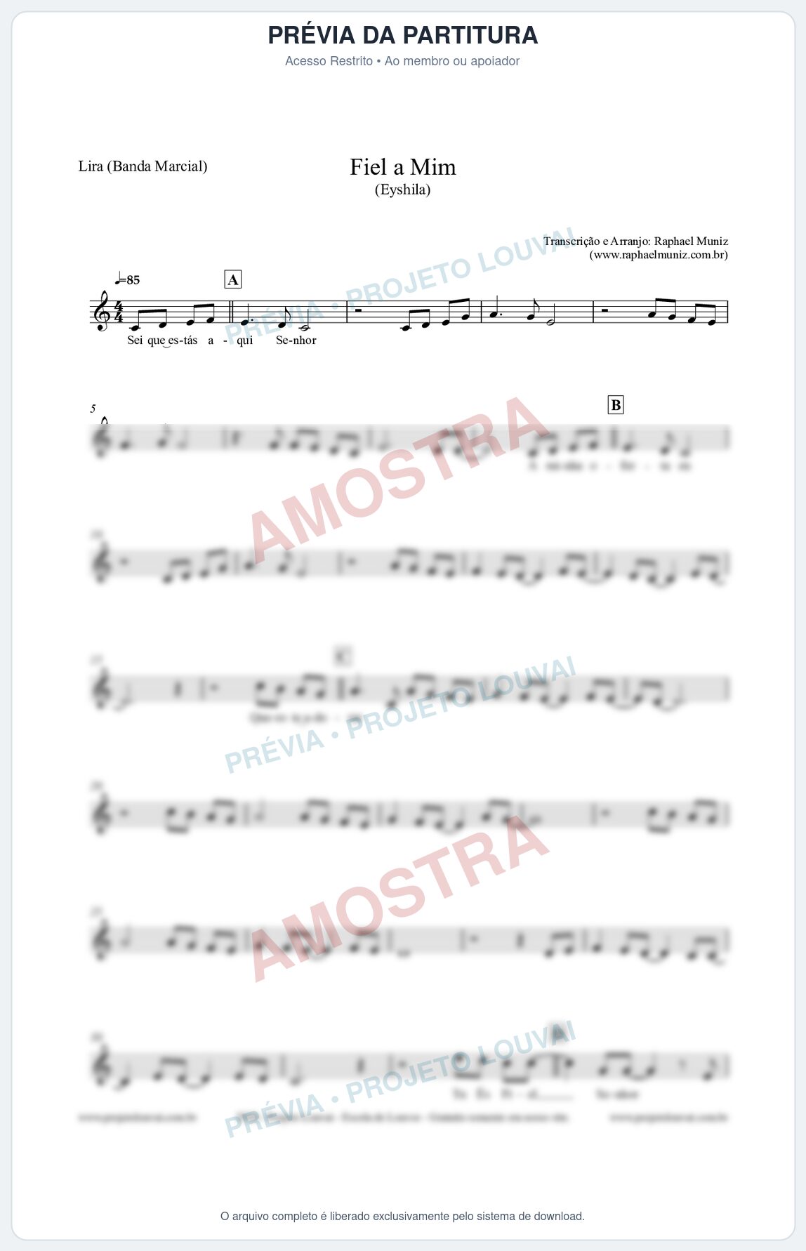 Prévia protegida da primeira página da partitura Partitura para Lira (Banda Marcial) - Fiel a Mim (Tom C) - Eyshila
