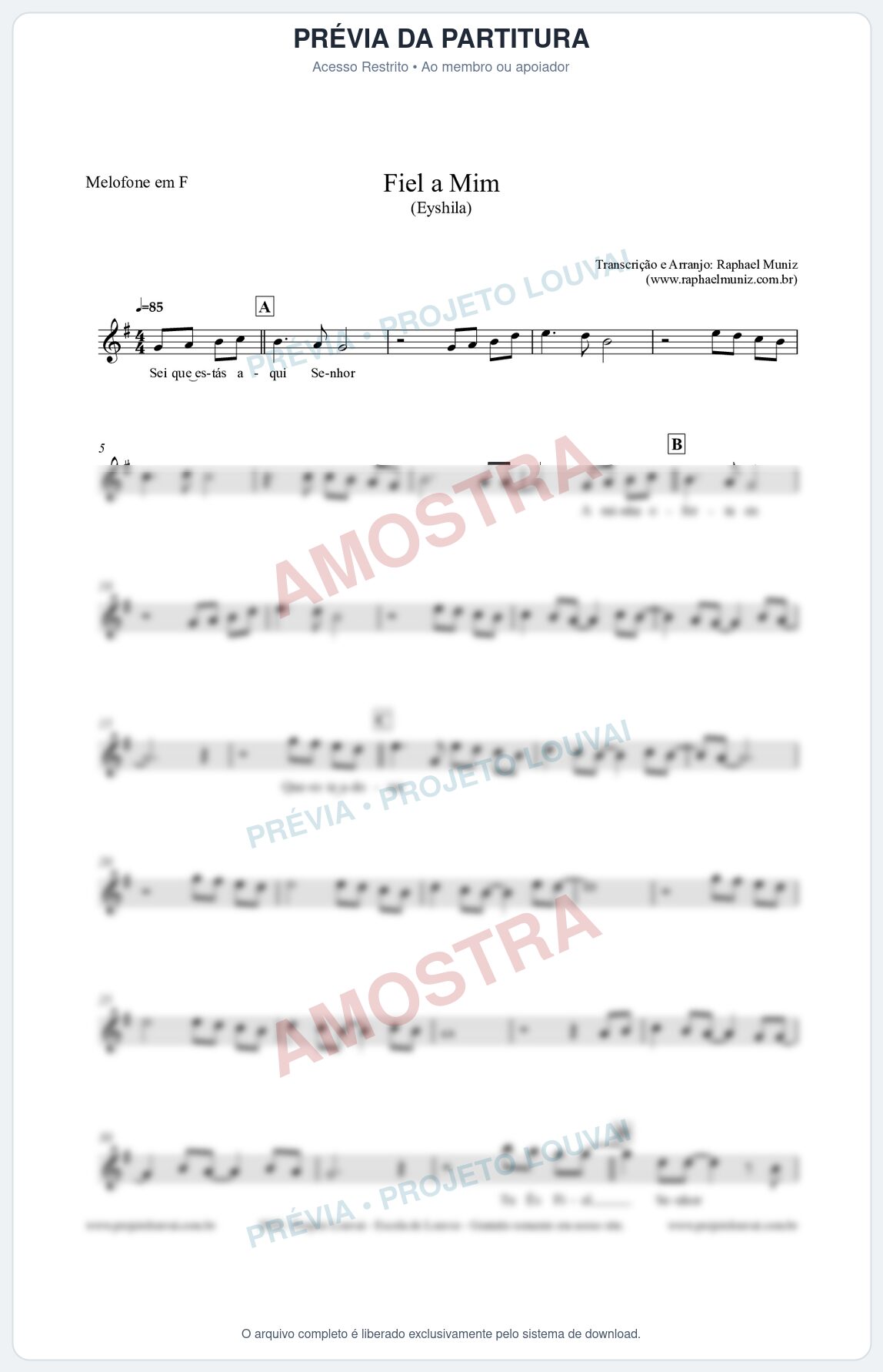 Prévia protegida da primeira página da partitura Partitura para Melofone em F - Fiel a Mim (Tom C) - Eyshila