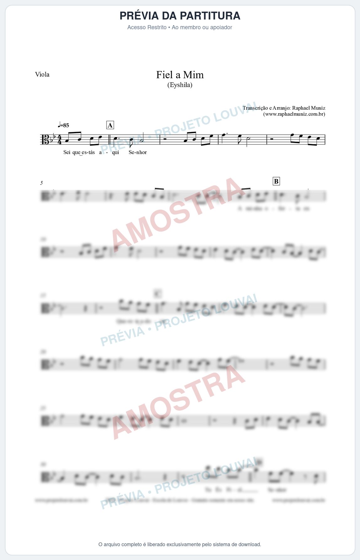 Prévia protegida da primeira página da partitura Partitura para Viola - Fiel a Mim (Tom Bb) - Eyshila