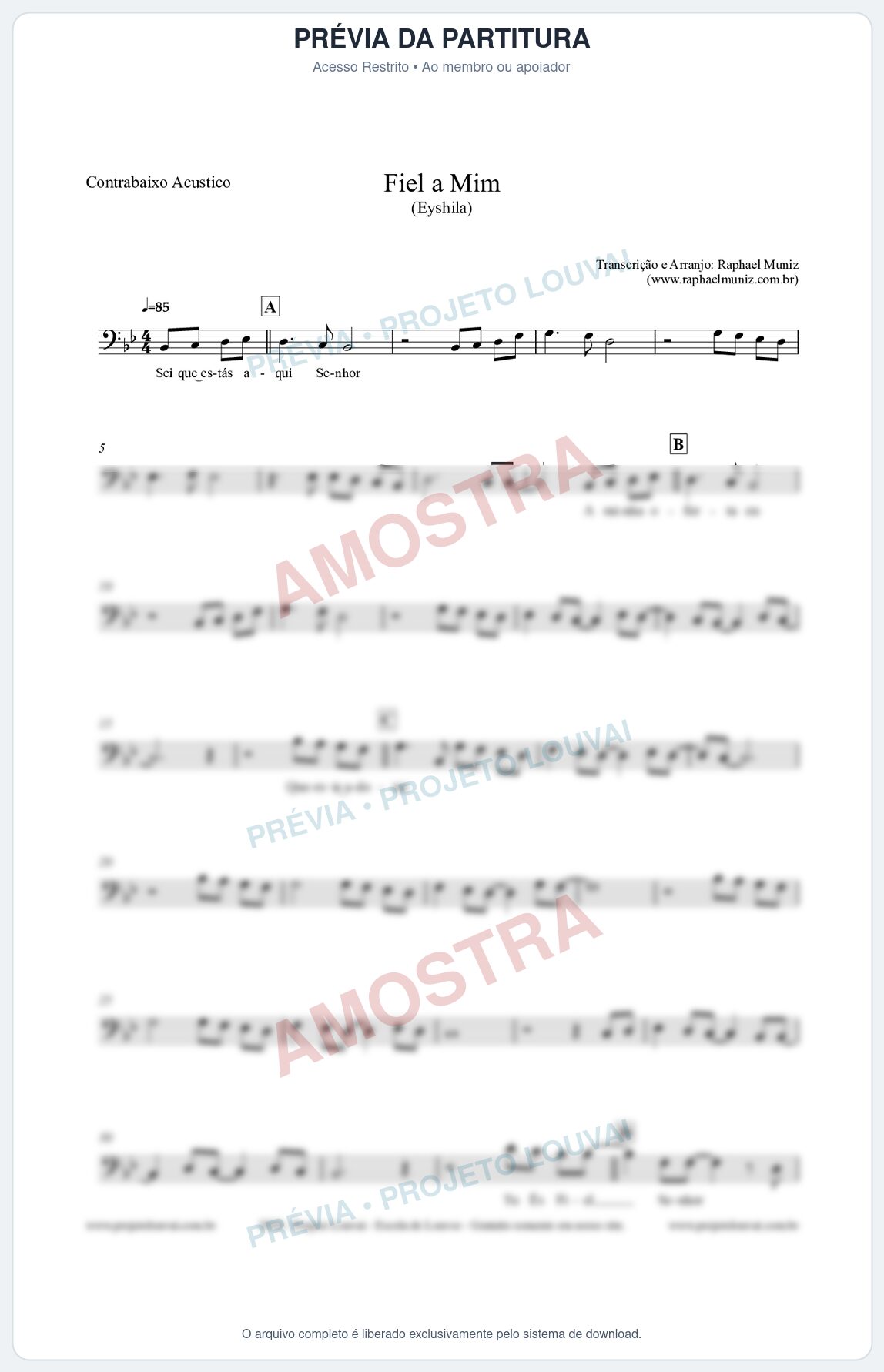 Prévia protegida da primeira página da partitura Partitura para Contrabaixo Acústico - Fiel a Mim (Tom Bb) - Eyshila