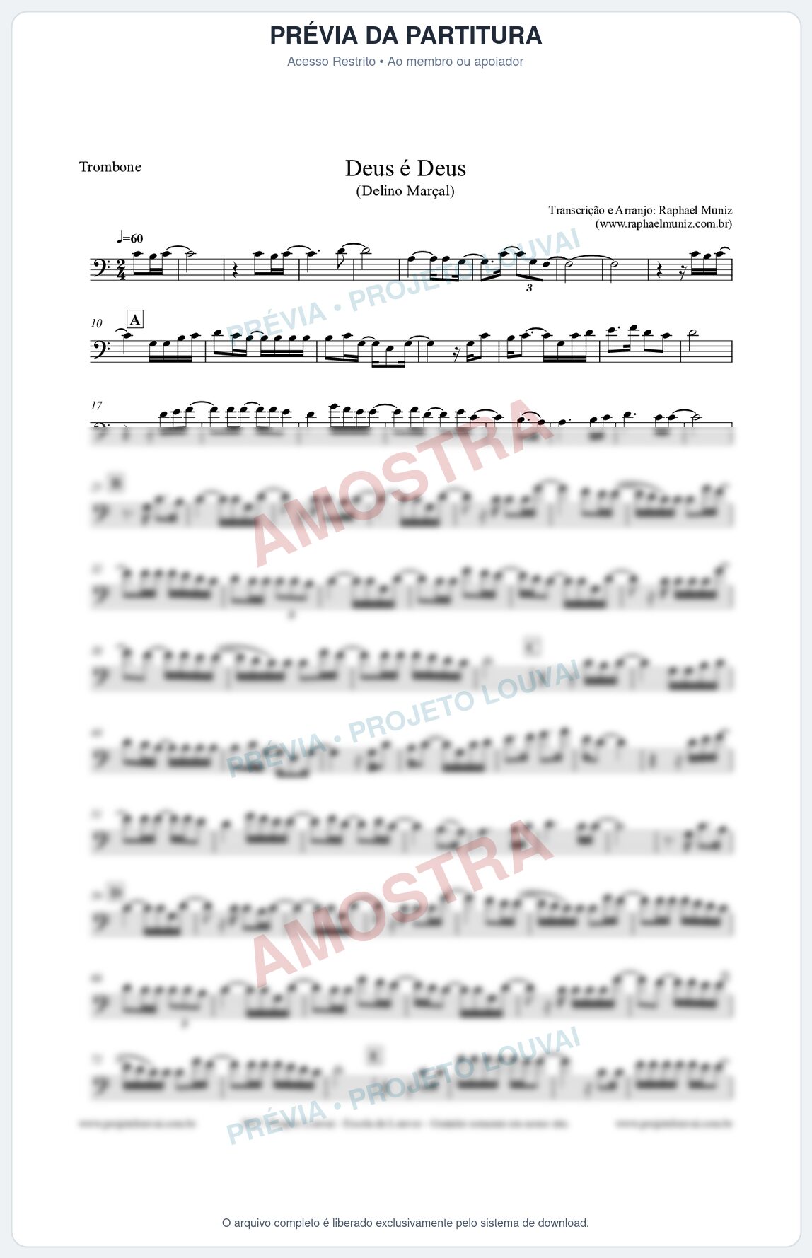 Prévia protegida da primeira página da partitura Partitura para Trombone - Deus é Deus - Delino Marçal