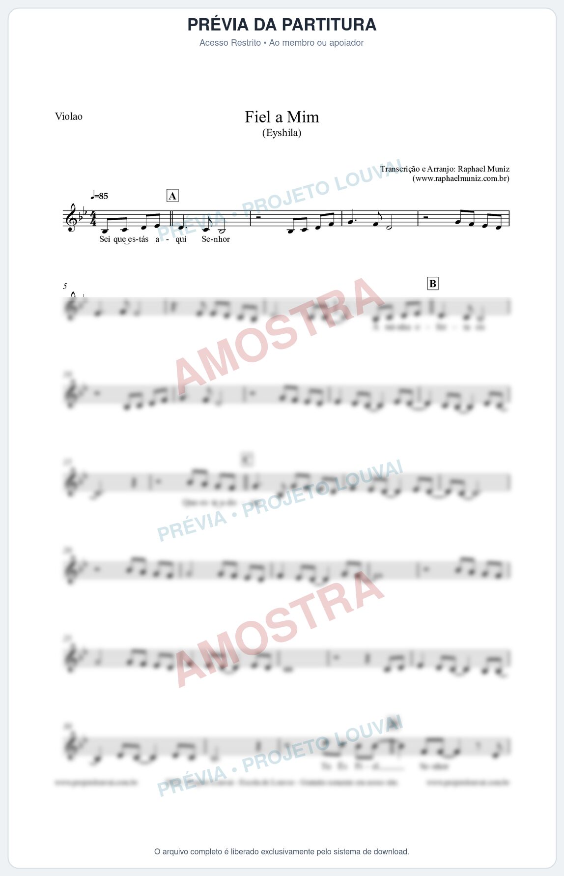 Prévia protegida da primeira página da partitura Partitura para Violão - Fiel a Mim (Tom Bb) - Eyshila