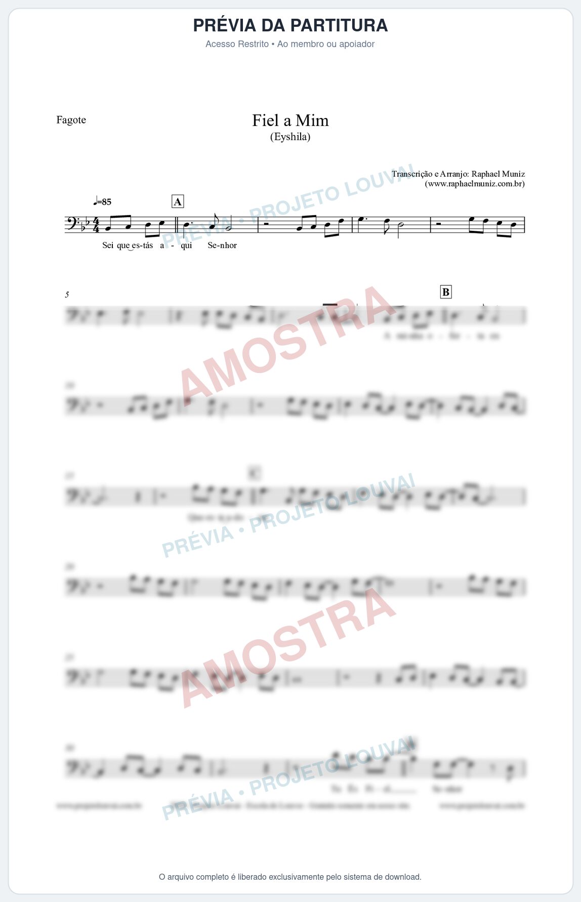 Prévia protegida da primeira página da partitura Partitura para Fagote - Fiel a Mim (Tom Bb) - Eyshila