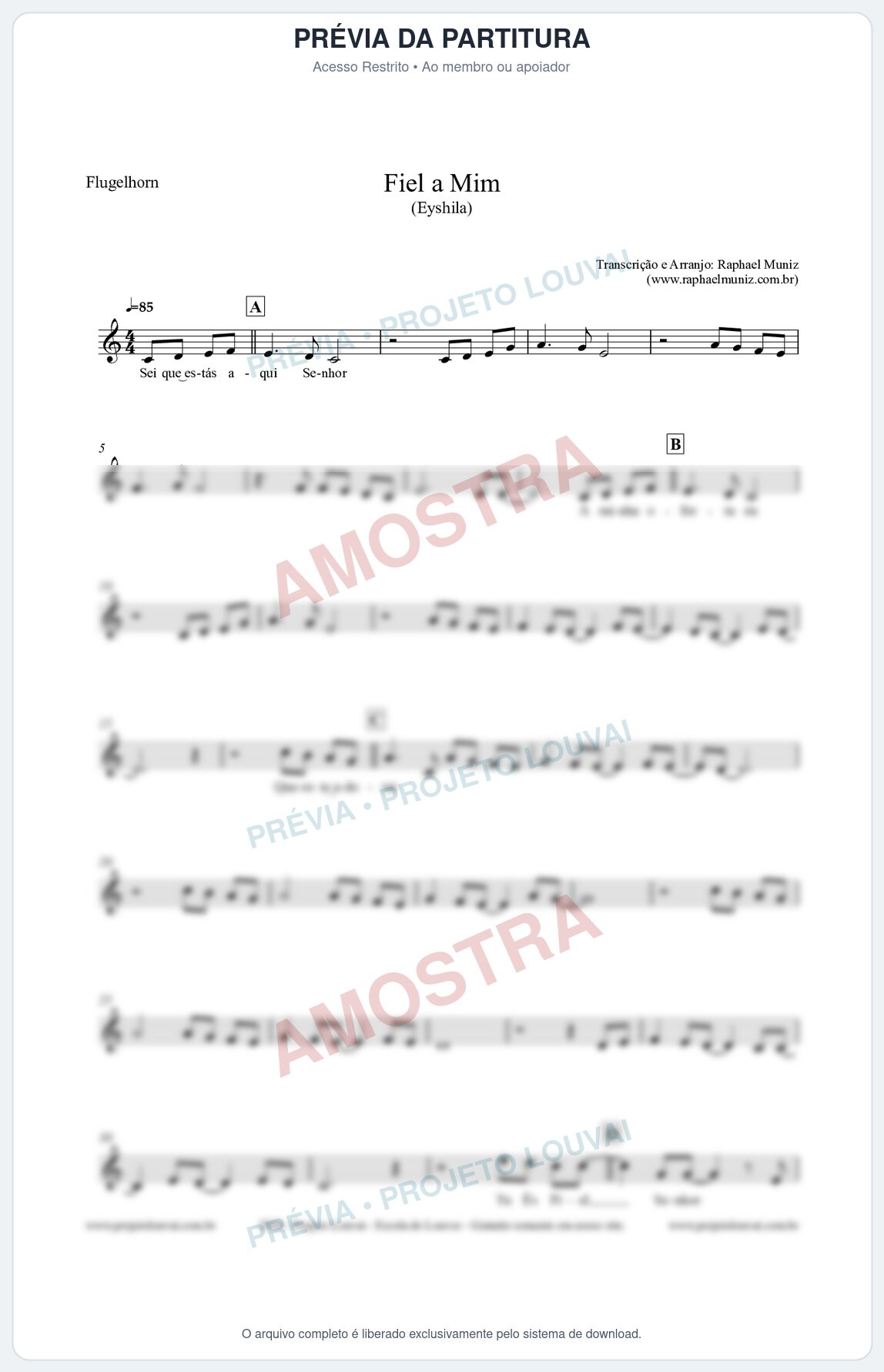 Prévia protegida da primeira página da partitura Partitura para Flugelhorn - Fiel a Mim (Tom Bb) - Eyshila