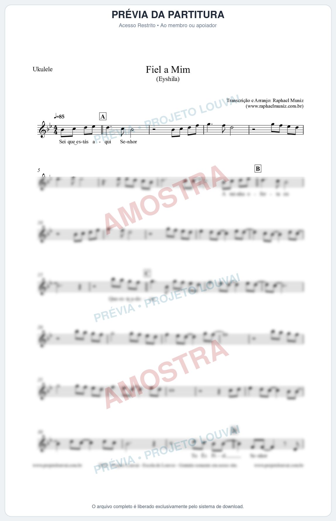 Prévia protegida da primeira página da partitura Partitura para Ukulele - Fiel a Mim (Tom Bb) - Eyshila