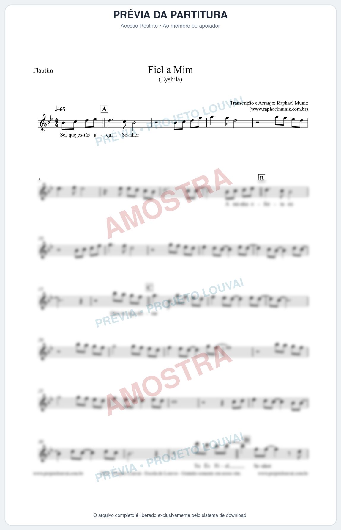 Prévia protegida da primeira página da partitura Partitura para Flautim - Fiel a Mim (Tom Bb) - Eyshila