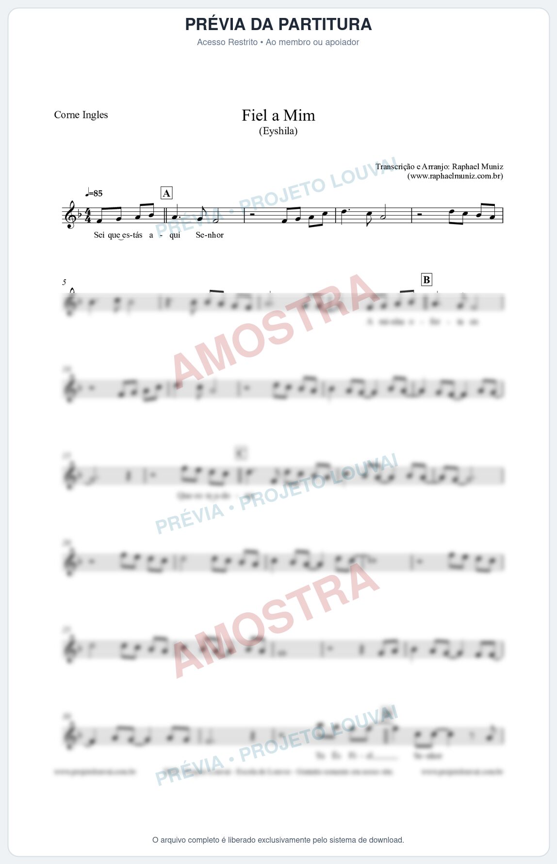 Prévia protegida da primeira página da partitura Partitura para Corne Inglês - Fiel a Mim (Tom Bb) - Eyshila