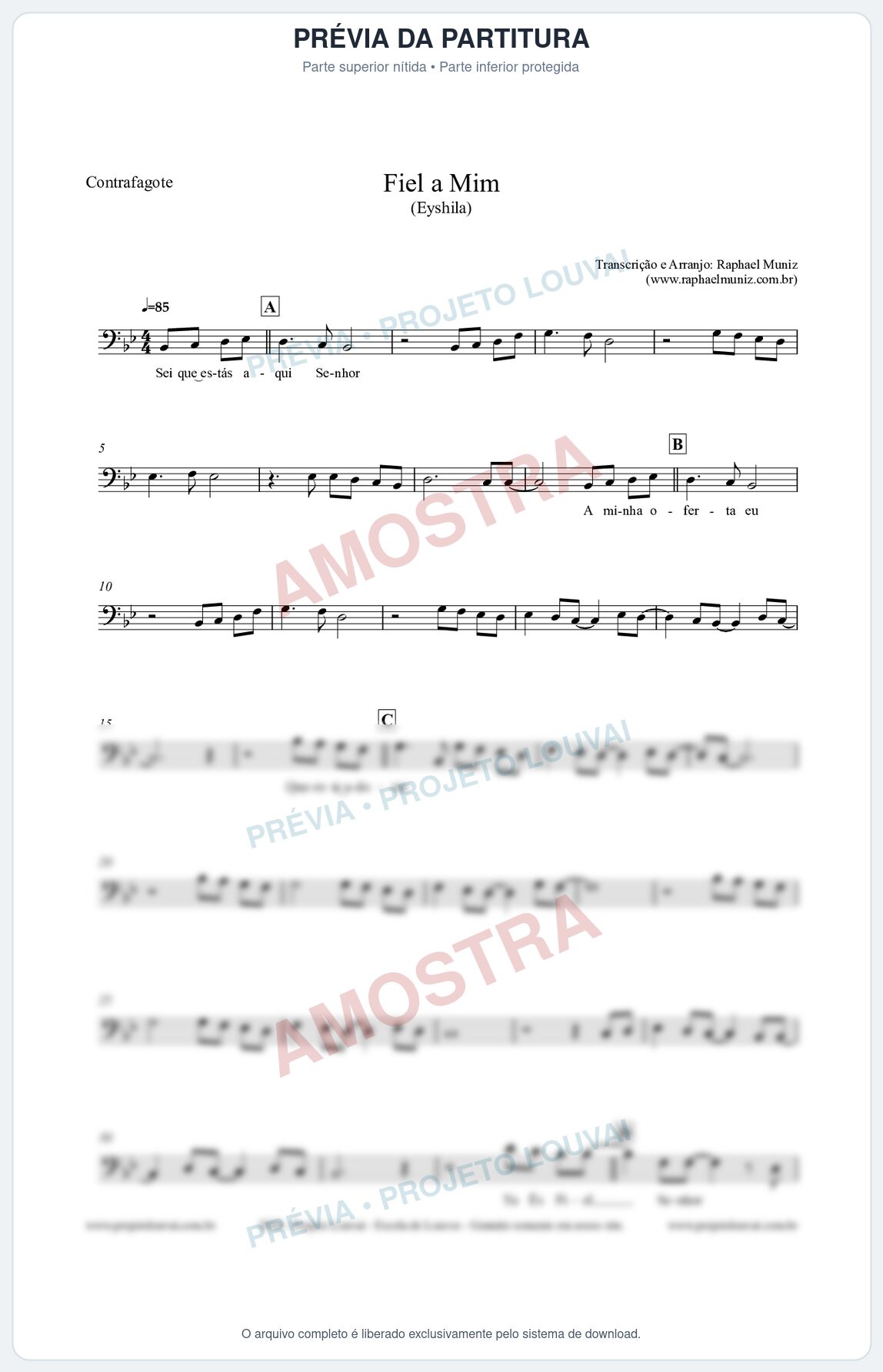 Prévia protegida da primeira página da partitura Partitura para Contrafagote - Fiel a Mim (Tom Bb) - Eyshila