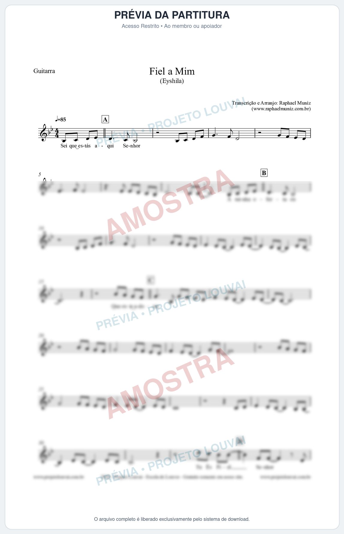 Prévia protegida da primeira página da partitura Partitura para Guitarra - Fiel a Mim (Tom Bb) - Eyshila