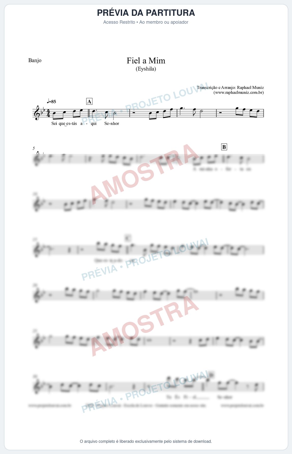 Prévia protegida da primeira página da partitura Partitura para Banjo - Fiel a Mim (Tom Bb) - Eyshila