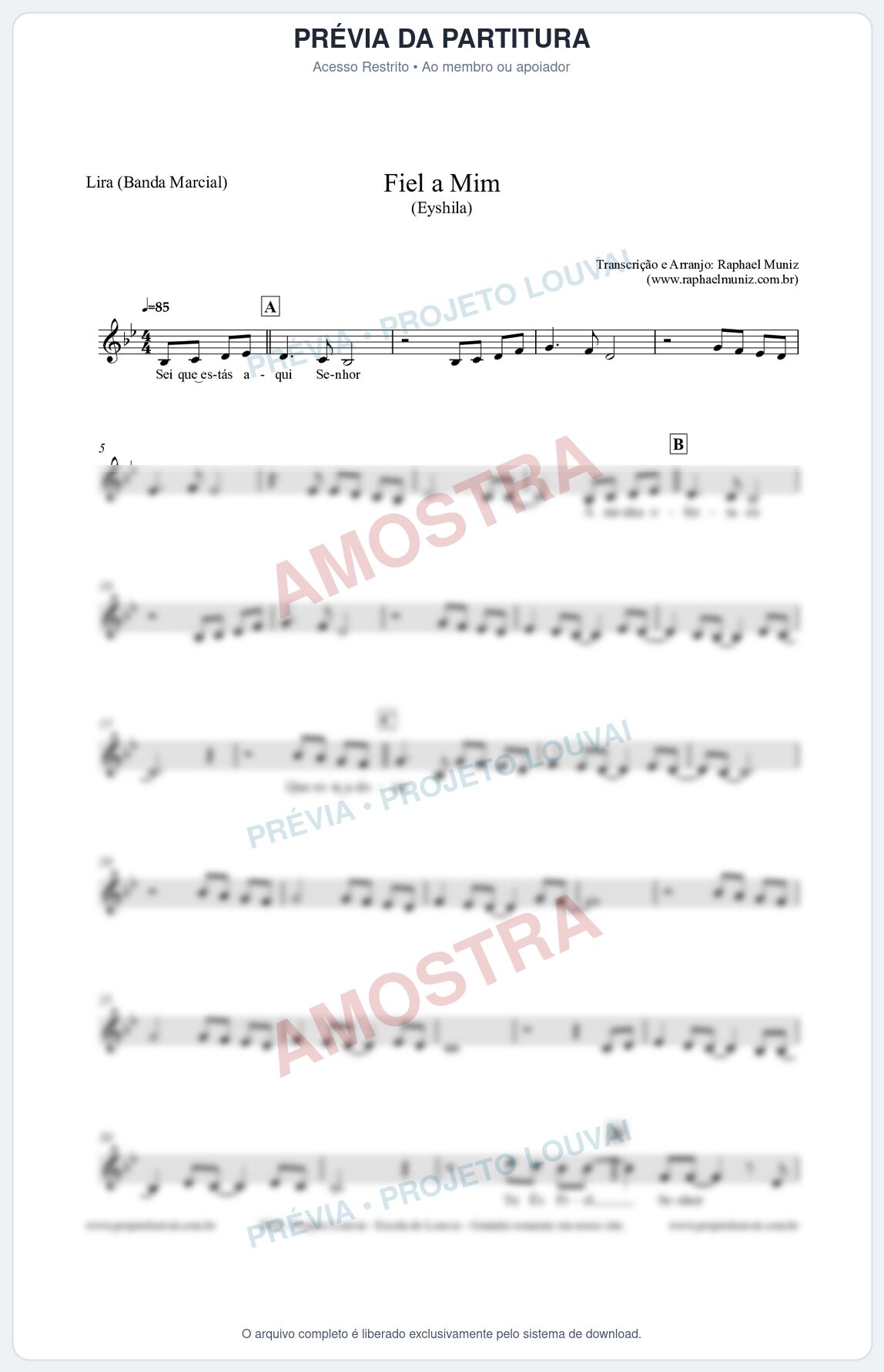 Prévia protegida da primeira página da partitura Partitura para Lira (Banda Marcial) - Fiel a Mim (Tom Bb) - Eyshila