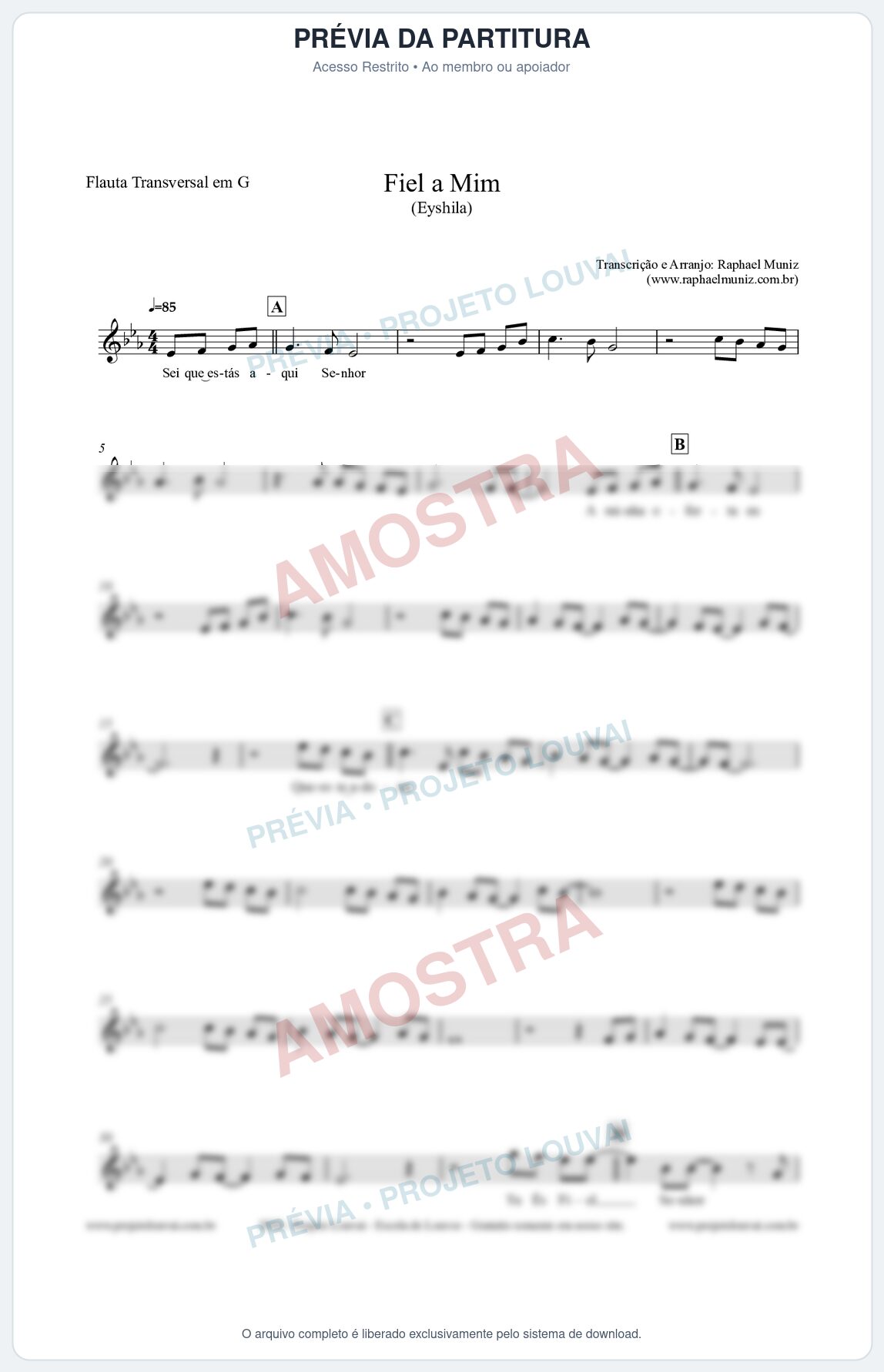 Prévia protegida da primeira página da partitura Partitura para Flauta Transversal em G - Fiel a Mim (Tom Bb) - Eyshila