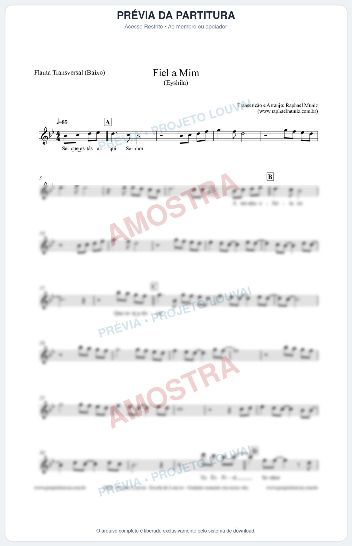 Prévia protegida da primeira página da partitura Partitura para Flauta Transversal (Baixo) - Fiel a Mim (Tom Bb) - Eyshila