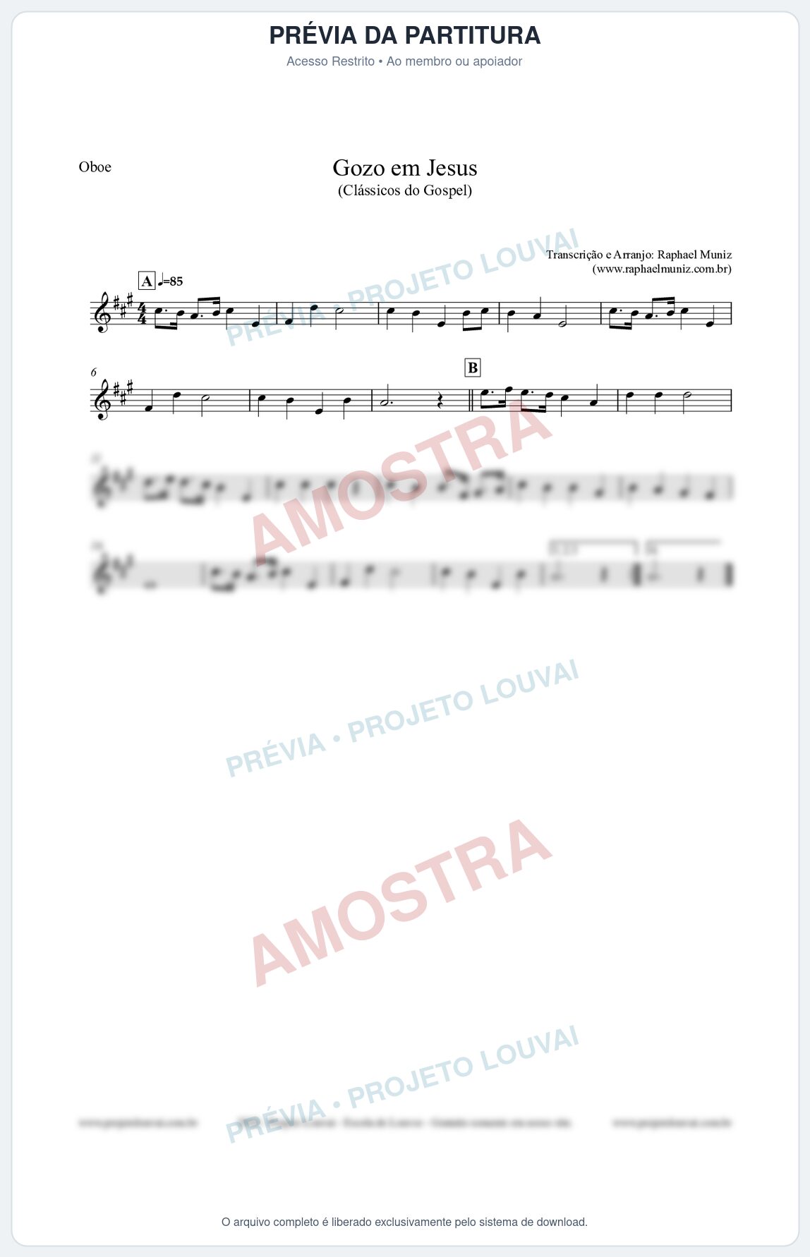 Prévia protegida da primeira página da partitura Partitura para Oboé - Gozo em Jesus - Harpa Cristã 14 (Tom A) - Clássicos do Gospel