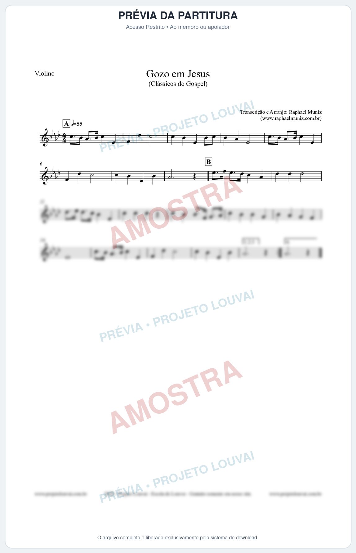 Prévia protegida da primeira página da partitura Partitura para Violino - Gozo em Jesus - Harpa Cristã 14 (Tom Ab) - Clássicos do Gospel