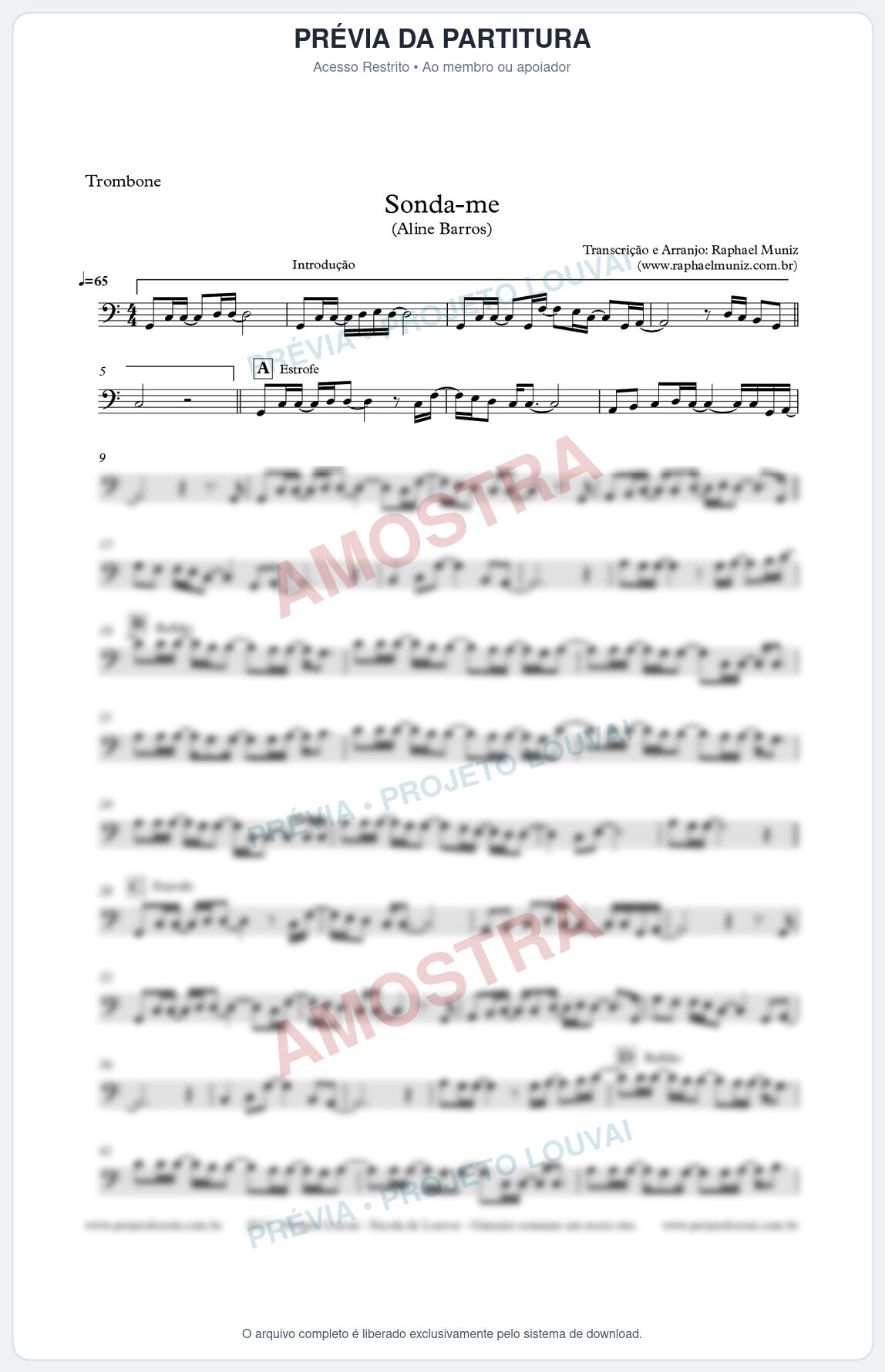 Prévia protegida da primeira página da partitura Partitura para Trombone - Sonda-me - Aline Barros