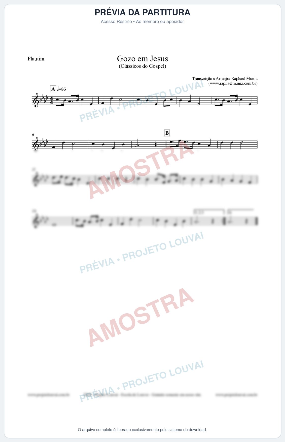 Prévia protegida da primeira página da partitura Partitura para Flautim - Gozo em Jesus - Harpa Cristã 14 (Tom Ab) - Clássicos do Gospel