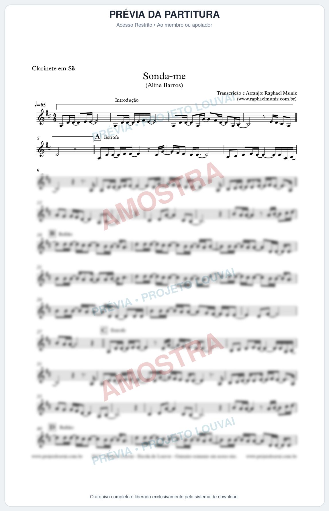 Prévia protegida da primeira página da partitura Partitura para Clarinete - Sonda-me - Aline Barros