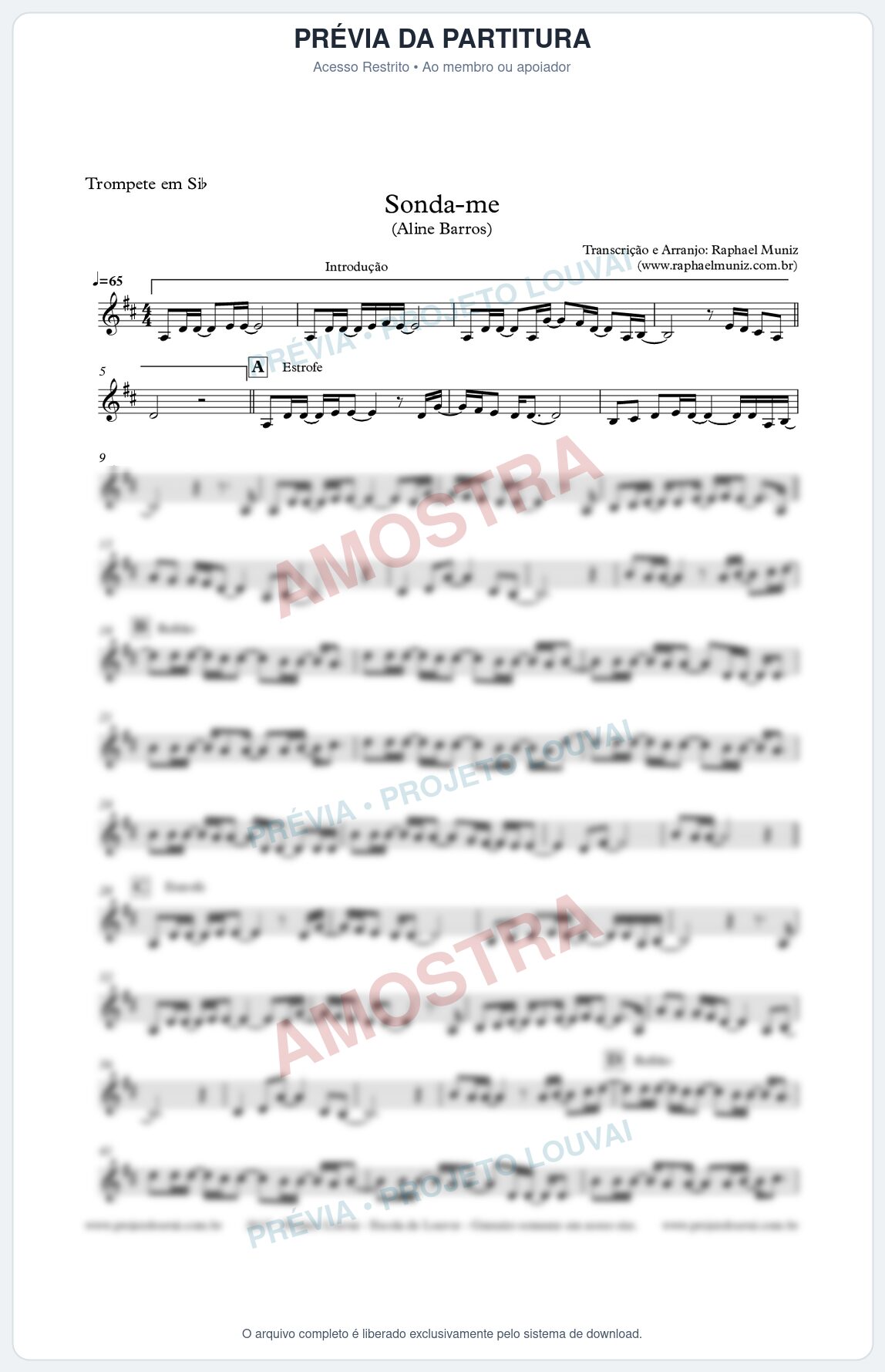 Prévia protegida da primeira página da partitura Partitura para Trompete - Sonda-me - Aline Barros