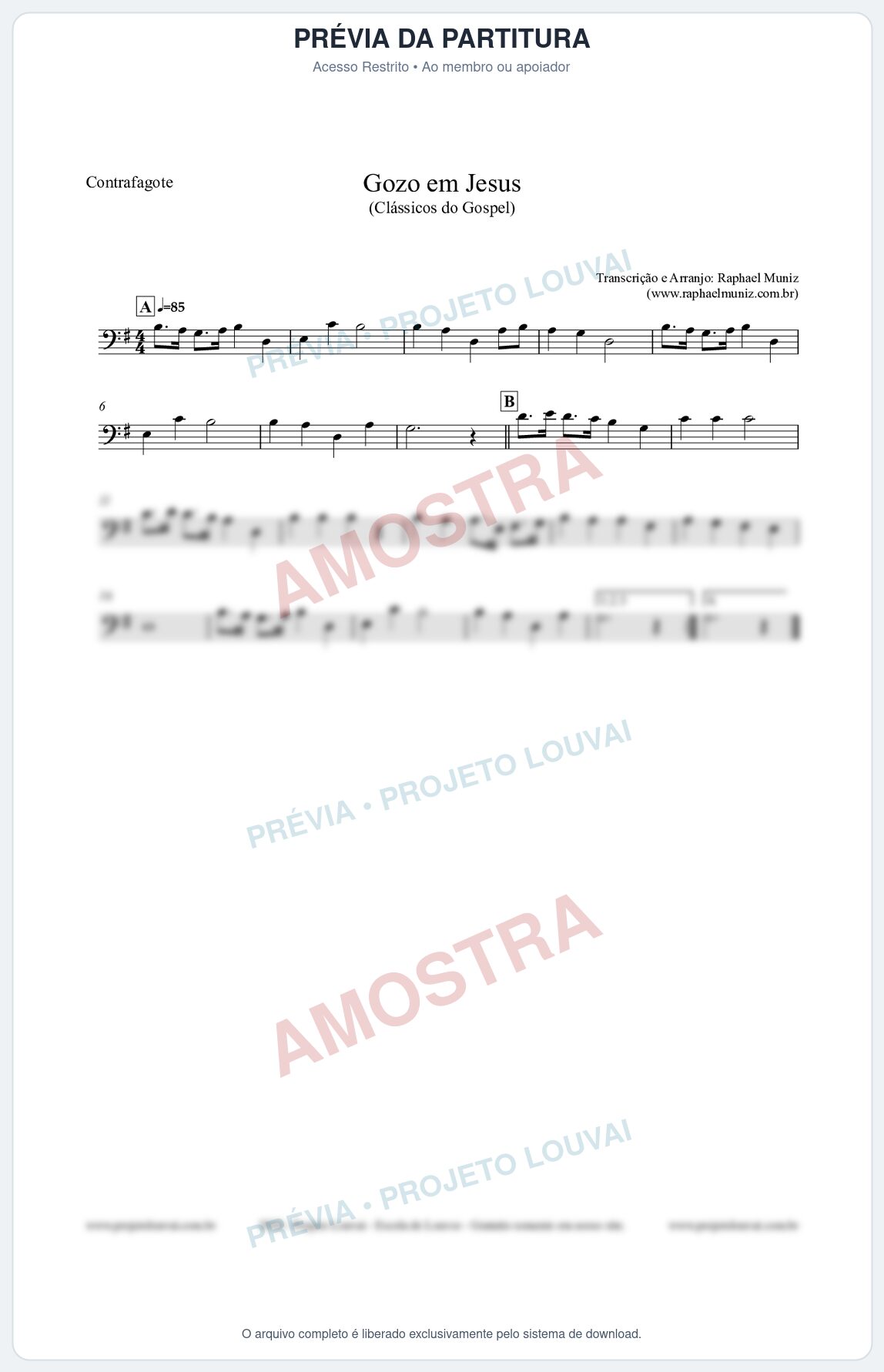 Prévia protegida da primeira página da partitura Partitura para Contrafagote - Gozo em Jesus - Harpa Cristã 14 (Tom G) - Clássicos do Gospel