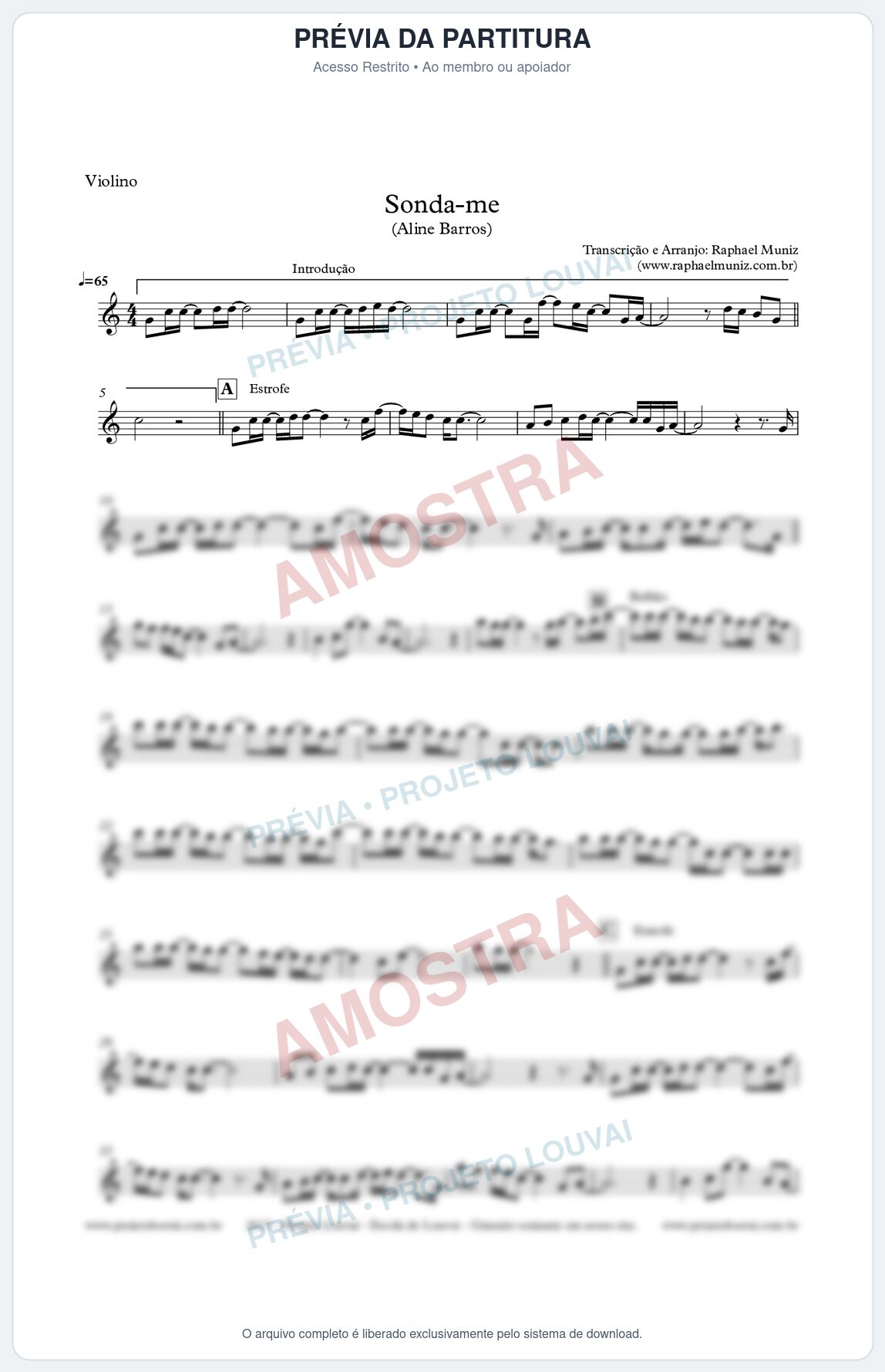Prévia protegida da primeira página da partitura Partitura para Violino - Sonda-me - Aline Barros