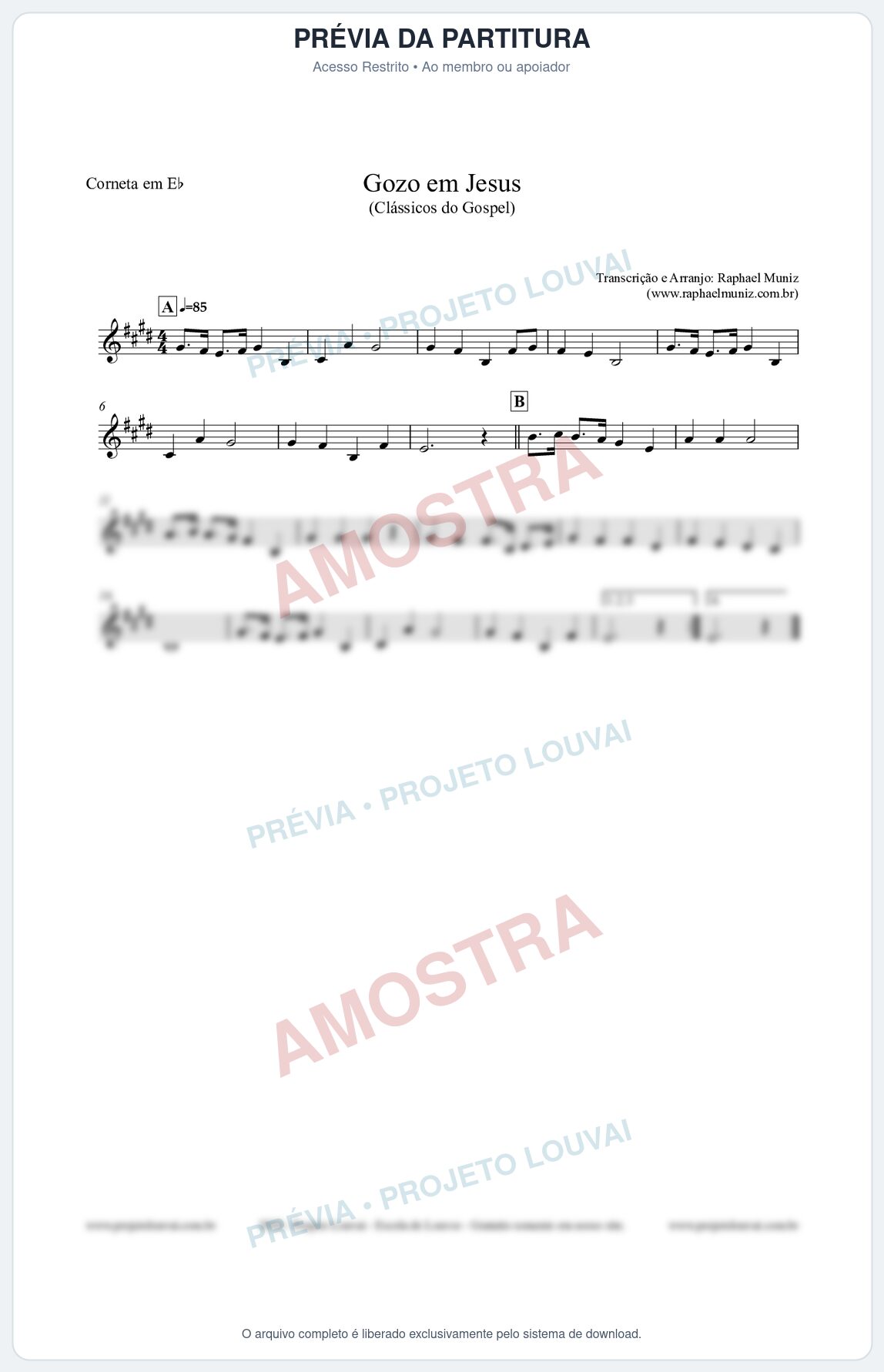 Prévia protegida da primeira página da partitura Partitura para Corneta em Eb - Gozo em Jesus - Harpa Cristã 14 (Tom G) - Clássicos do Gospel