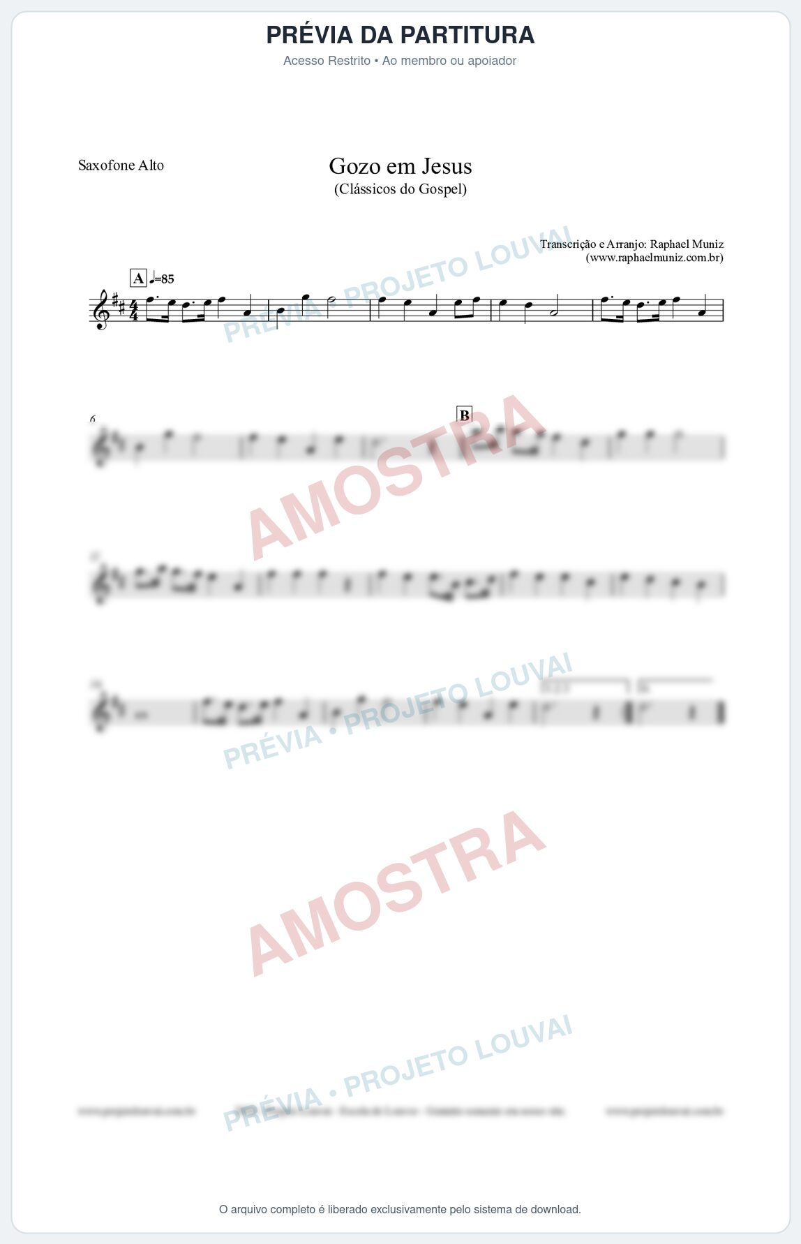 Prévia protegida da primeira página da partitura Partitura para Saxofone Alto - Gozo em Jesus - Harpa Cristã 14 (Tom F) - Clássicos do Gospel