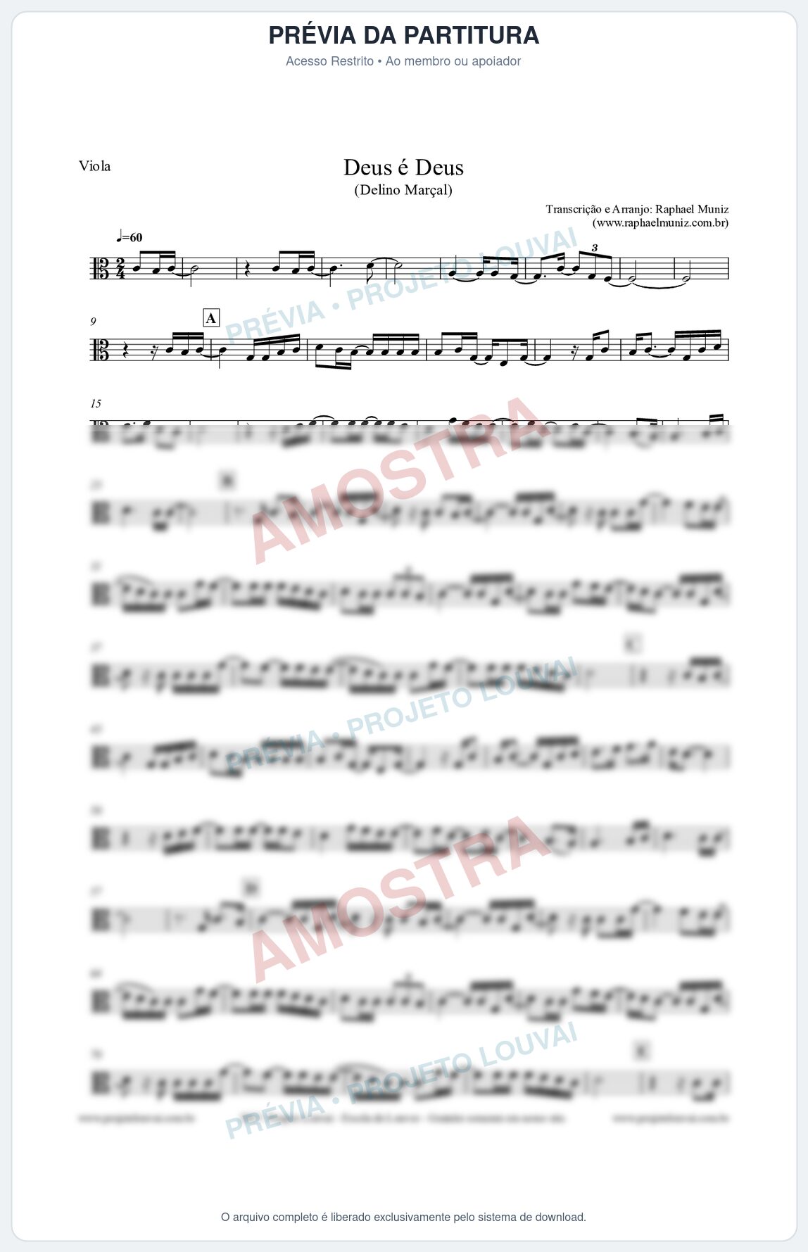 Prévia protegida da primeira página da partitura Partitura para Viola - Deus é Deus - Delino Marçal