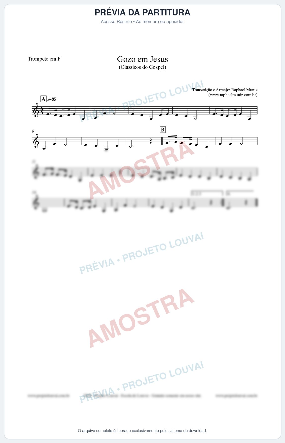 Prévia protegida da primeira página da partitura Partitura para Trompete em F - Gozo em Jesus - Harpa Cristã 14 (Tom F) - Clássicos do Gospel