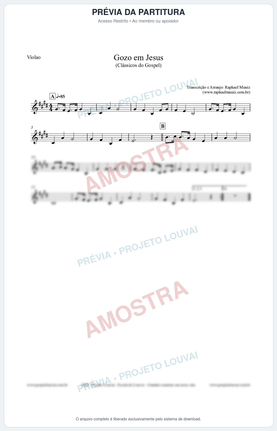 Prévia protegida da primeira página da partitura Partitura para Violão - Gozo em Jesus - Harpa Cristã 14 (Tom E) - Clássicos do Gospel