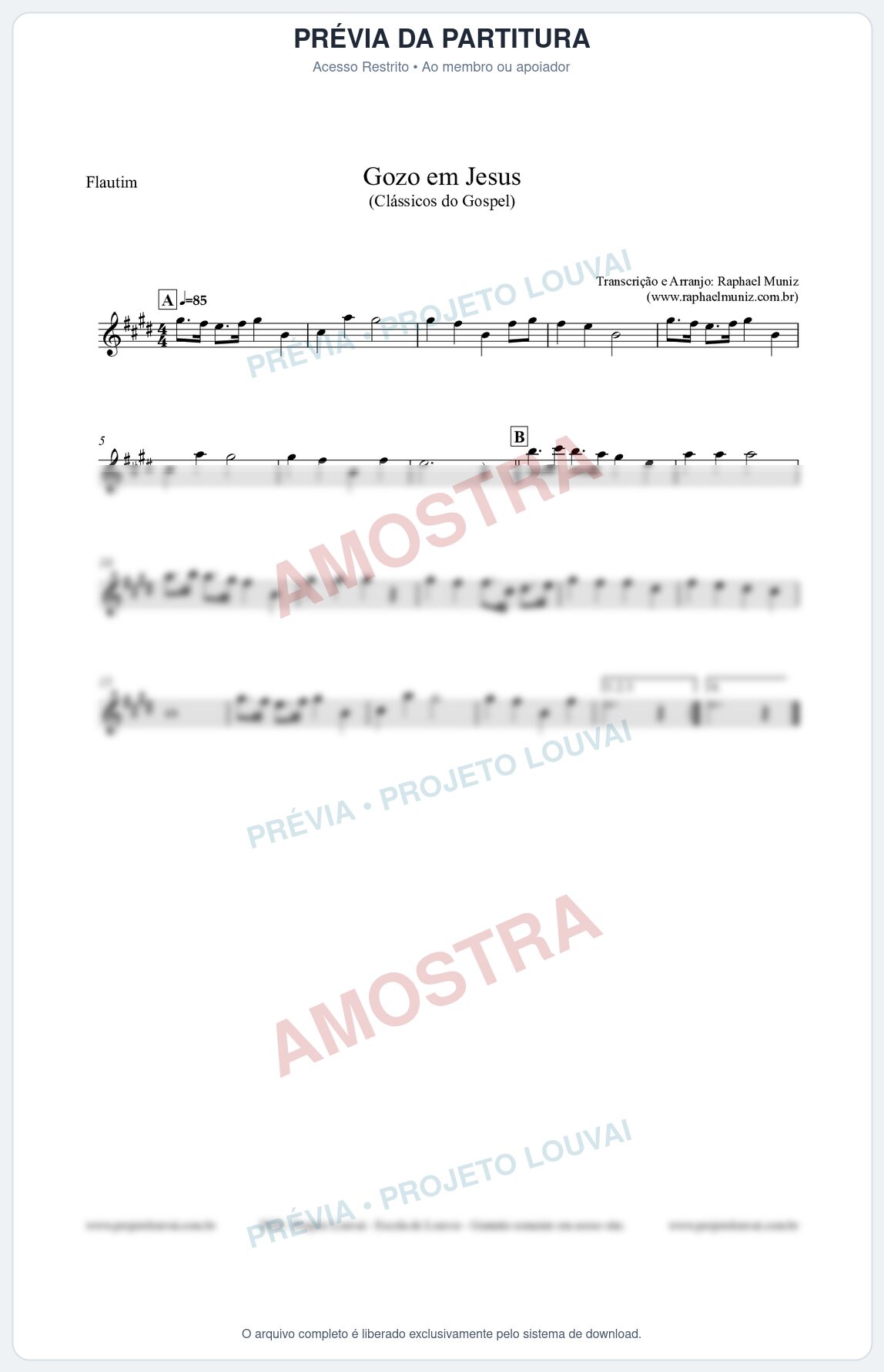 Prévia protegida da primeira página da partitura Partitura para Flautim - Gozo em Jesus - Harpa Cristã 14 (Tom E) - Clássicos do Gospel