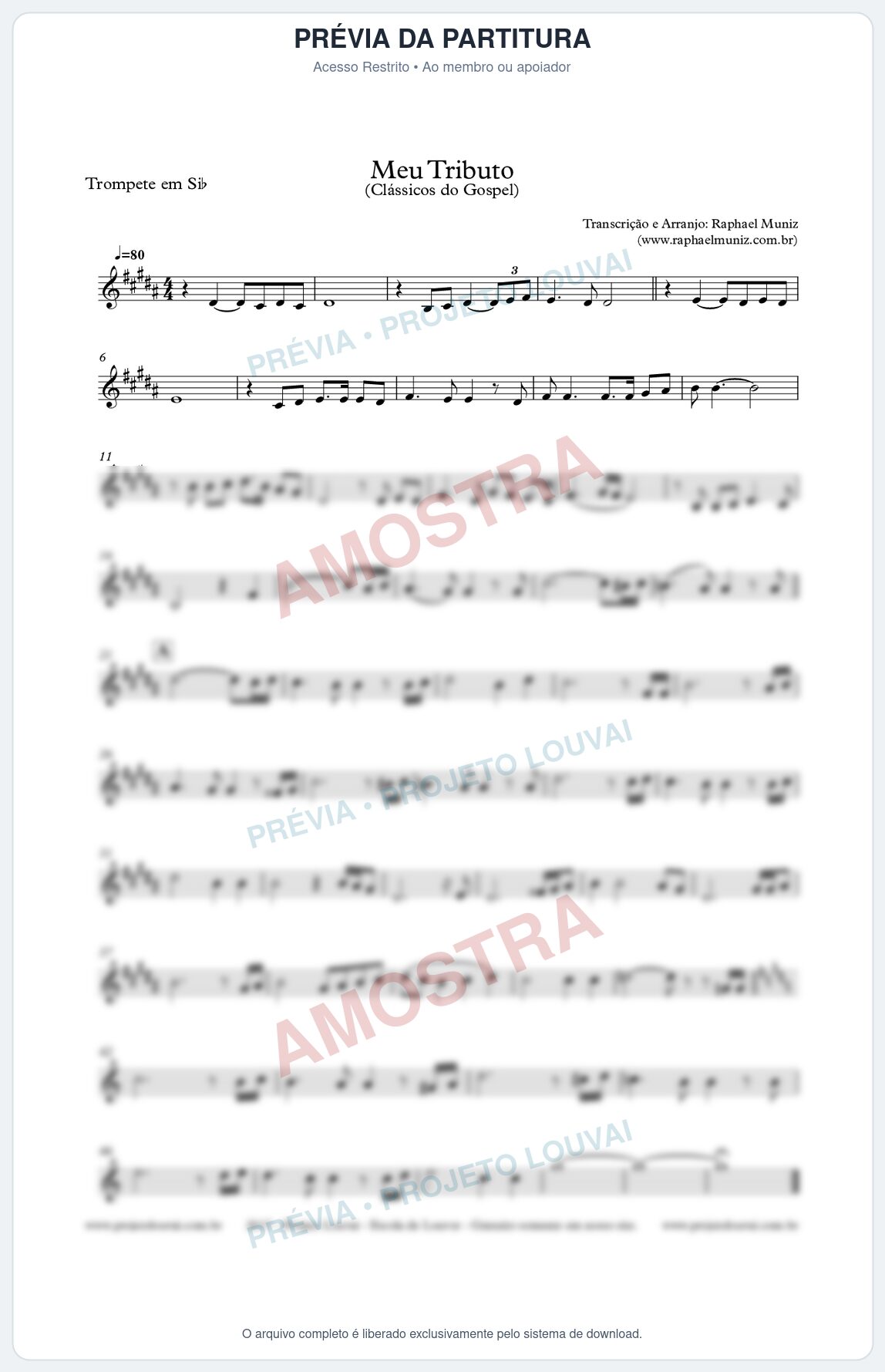 Prévia protegida da primeira página da partitura Partitura para Trompete - Meu Tributo - Clássicos do Gospel