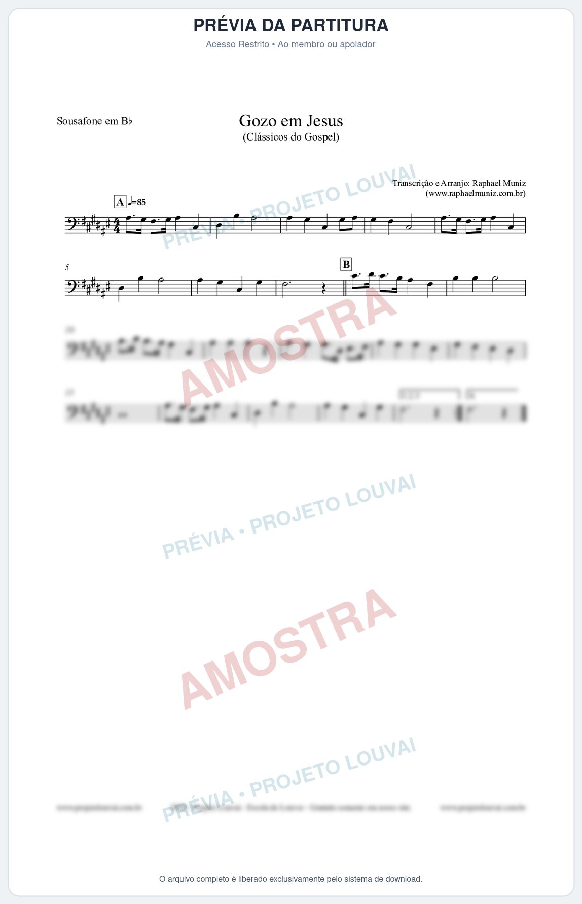 Prévia protegida da primeira página da partitura Partitura para Sousafone em Bb - Gozo em Jesus - Harpa Cristã 14 (Tom E) - Clássicos do Gospel