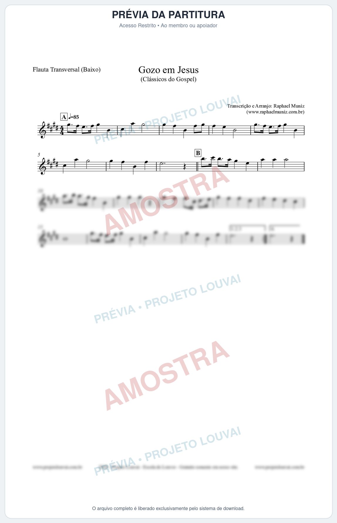 Prévia protegida da primeira página da partitura Partitura para Flauta Transversal (Baixo) - Gozo em Jesus - Harpa Cristã 14 (Tom E) - Clássicos do Gospel