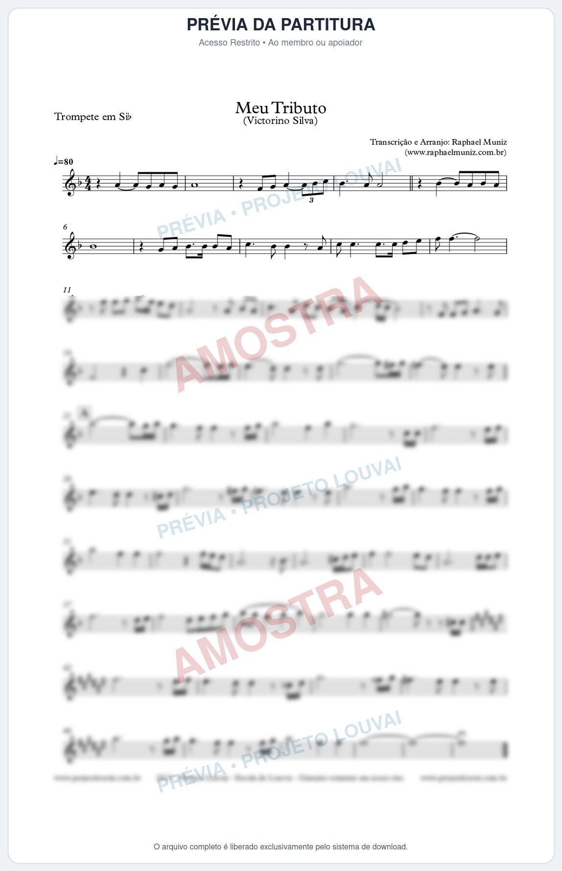 Prévia protegida da primeira página da partitura Partitura para Trompete - Meu Tributo - Victorino Silva