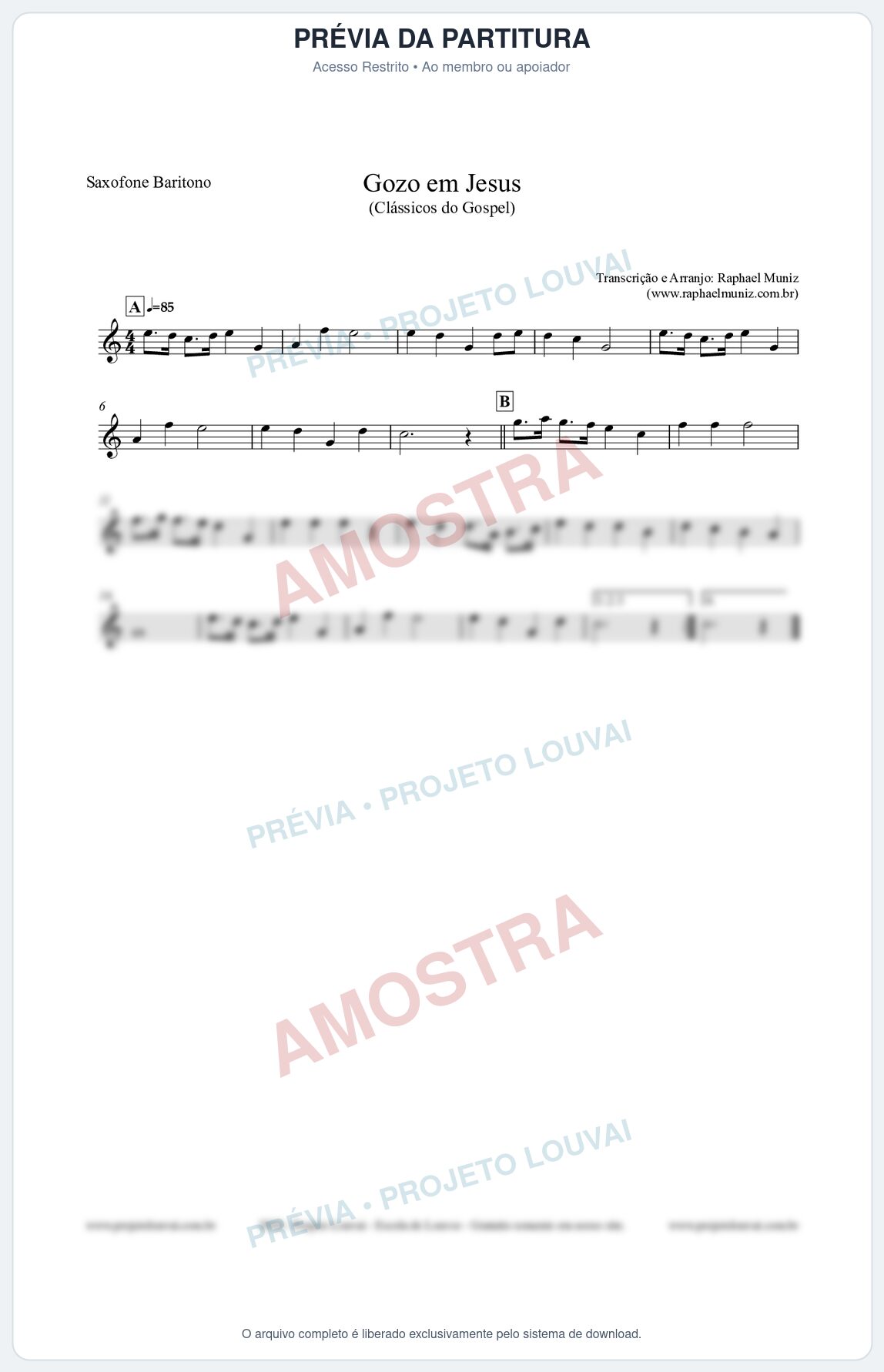 Prévia protegida da primeira página da partitura Partitura para Saxofone Barítono - Gozo em Jesus - Harpa Cristã 14 (Tom Eb) - Clássicos do Gospel