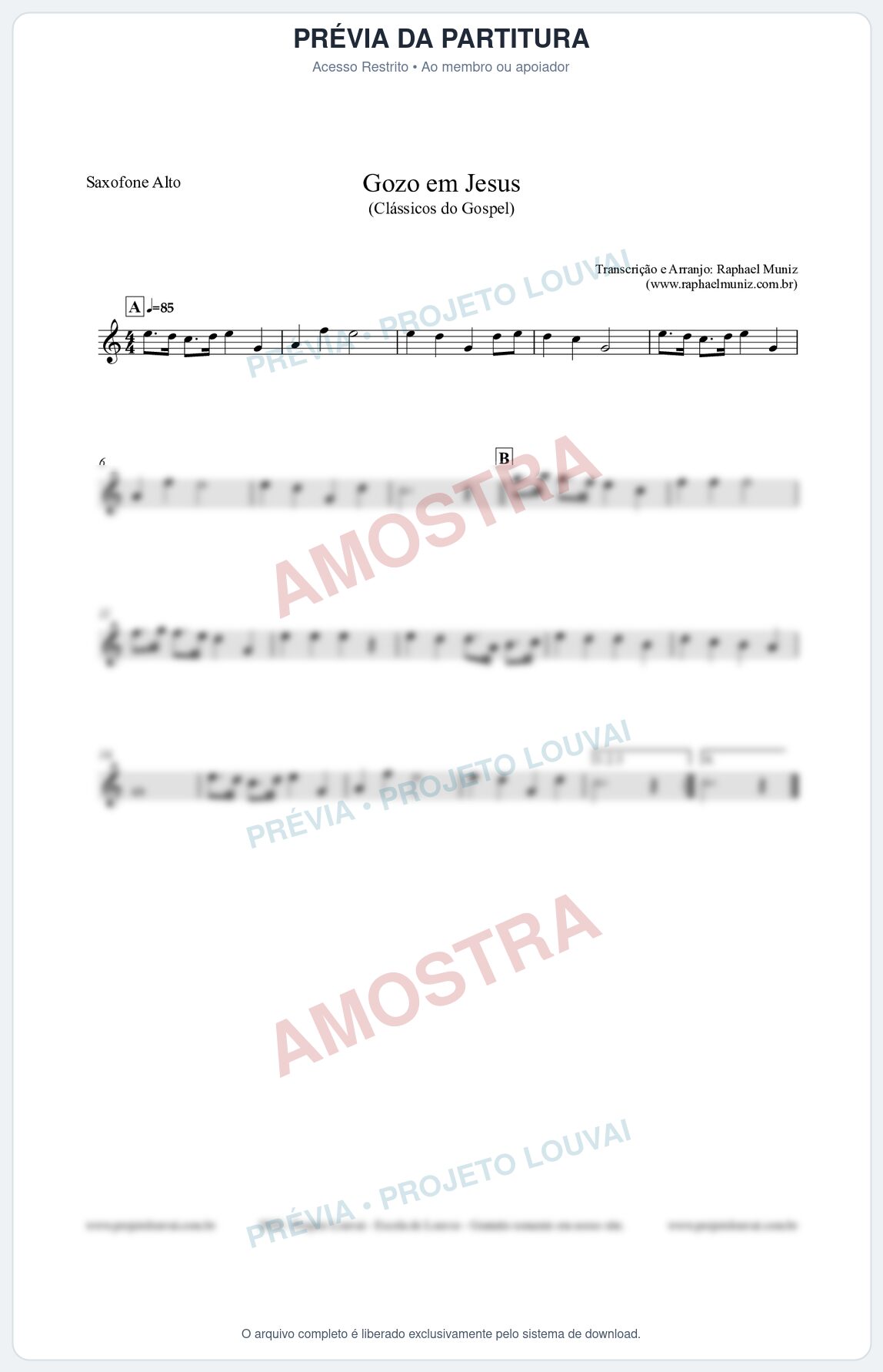 Prévia protegida da primeira página da partitura Partitura para Saxofone Alto - Gozo em Jesus - Harpa Cristã 14 (Tom Eb) - Clássicos do Gospel