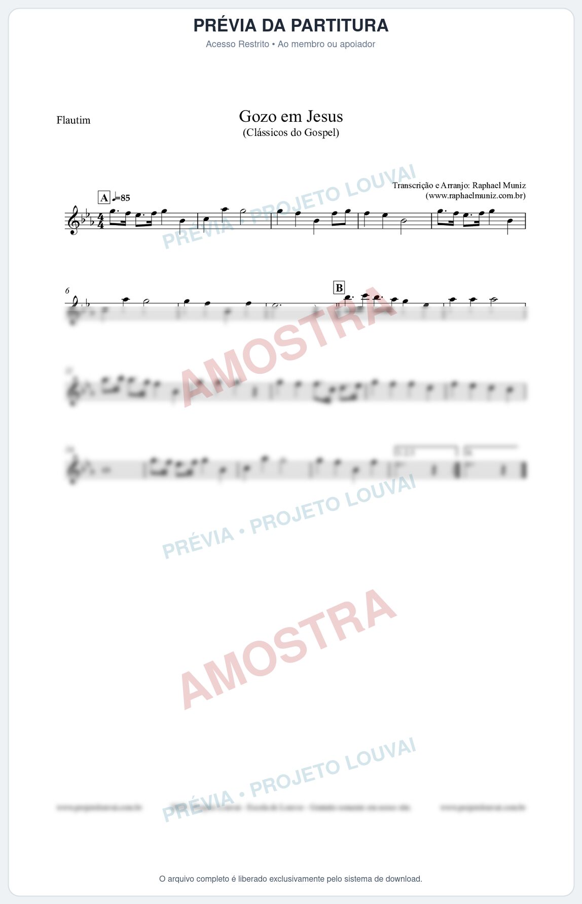 Prévia protegida da primeira página da partitura Partitura para Flautim - Gozo em Jesus - Harpa Cristã 14 (Tom Eb) - Clássicos do Gospel