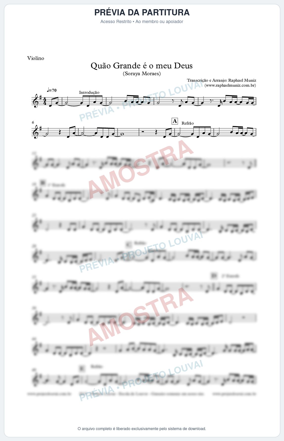 Prévia protegida da primeira página da partitura Partitura para Violino - Quão grande é o meu Deus - Soraya Moraes