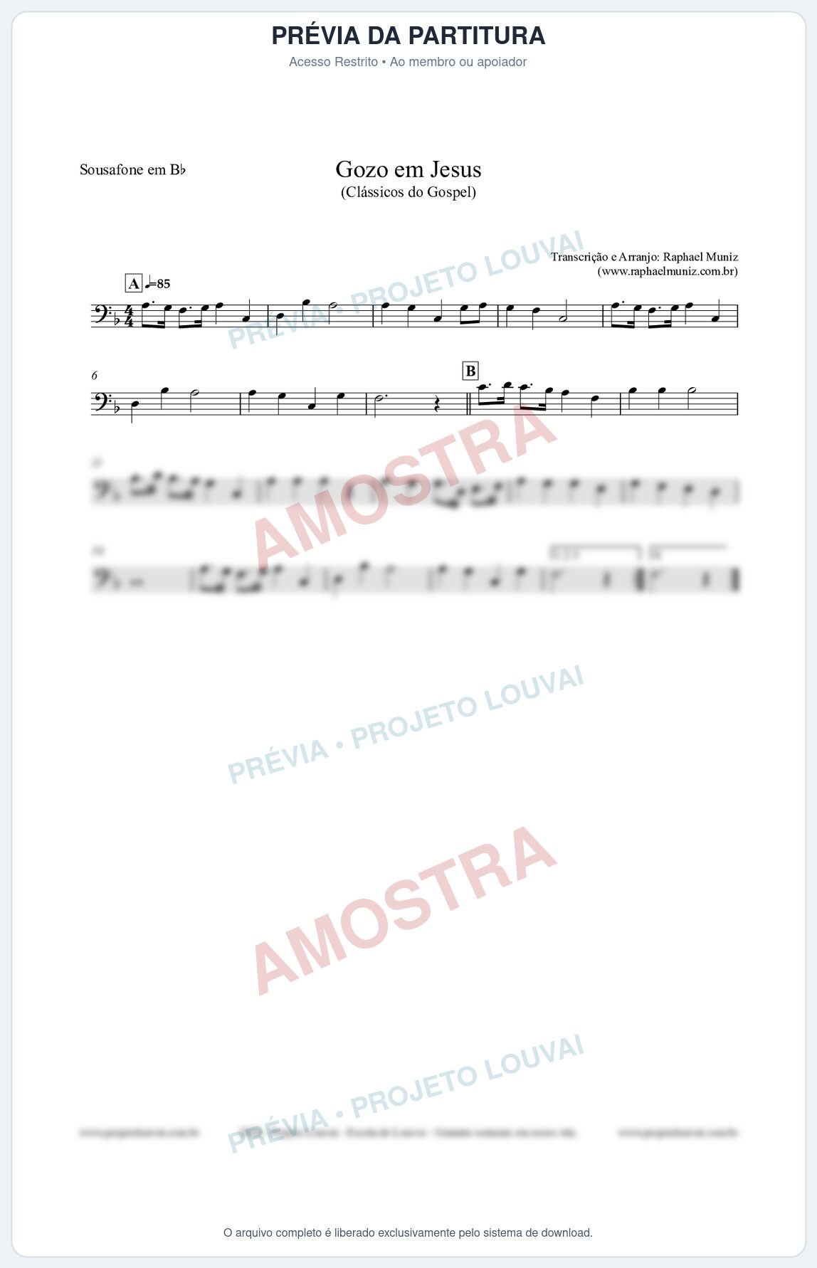 Prévia protegida da primeira página da partitura Partitura para Sousafone em Bb - Gozo em Jesus - Harpa Cristã 14 (Tom Eb) - Clássicos do Gospel