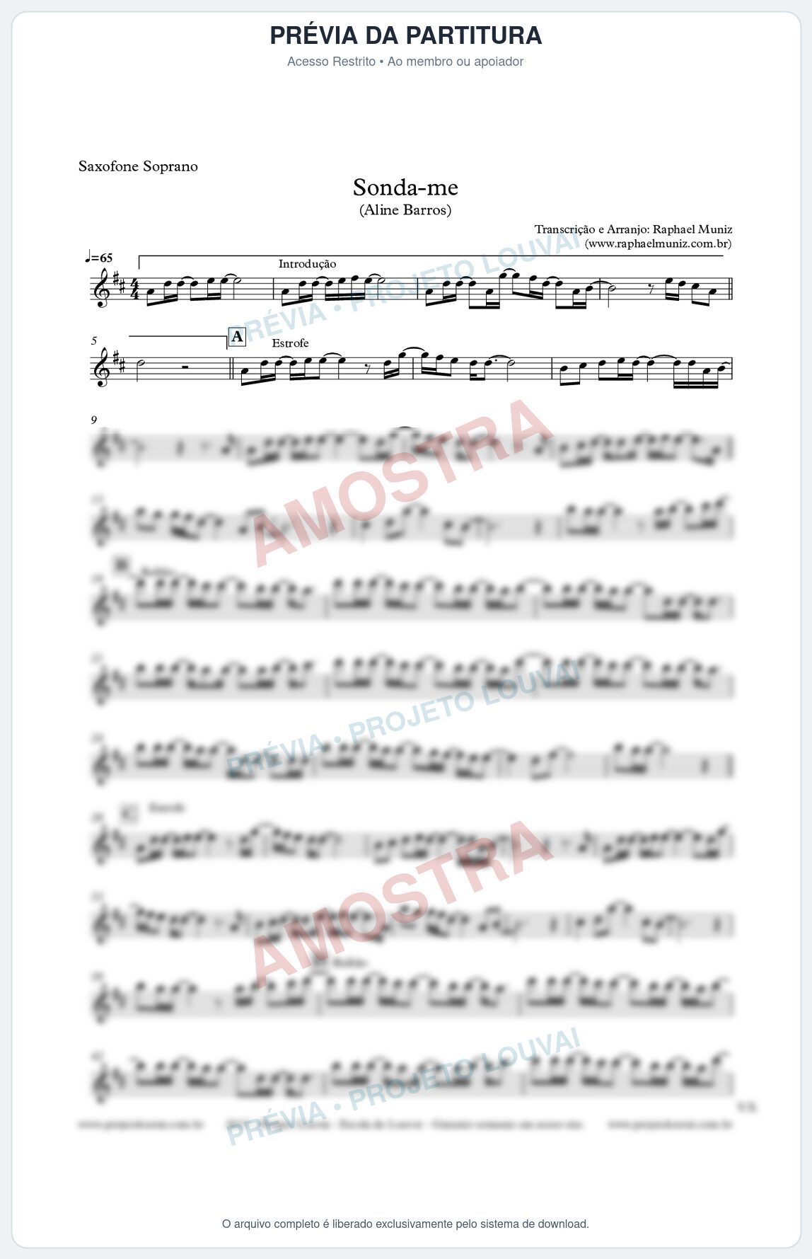 Prévia protegida da primeira página da partitura Partitura para Sax Soprano - Sonda-me - Aline Barros