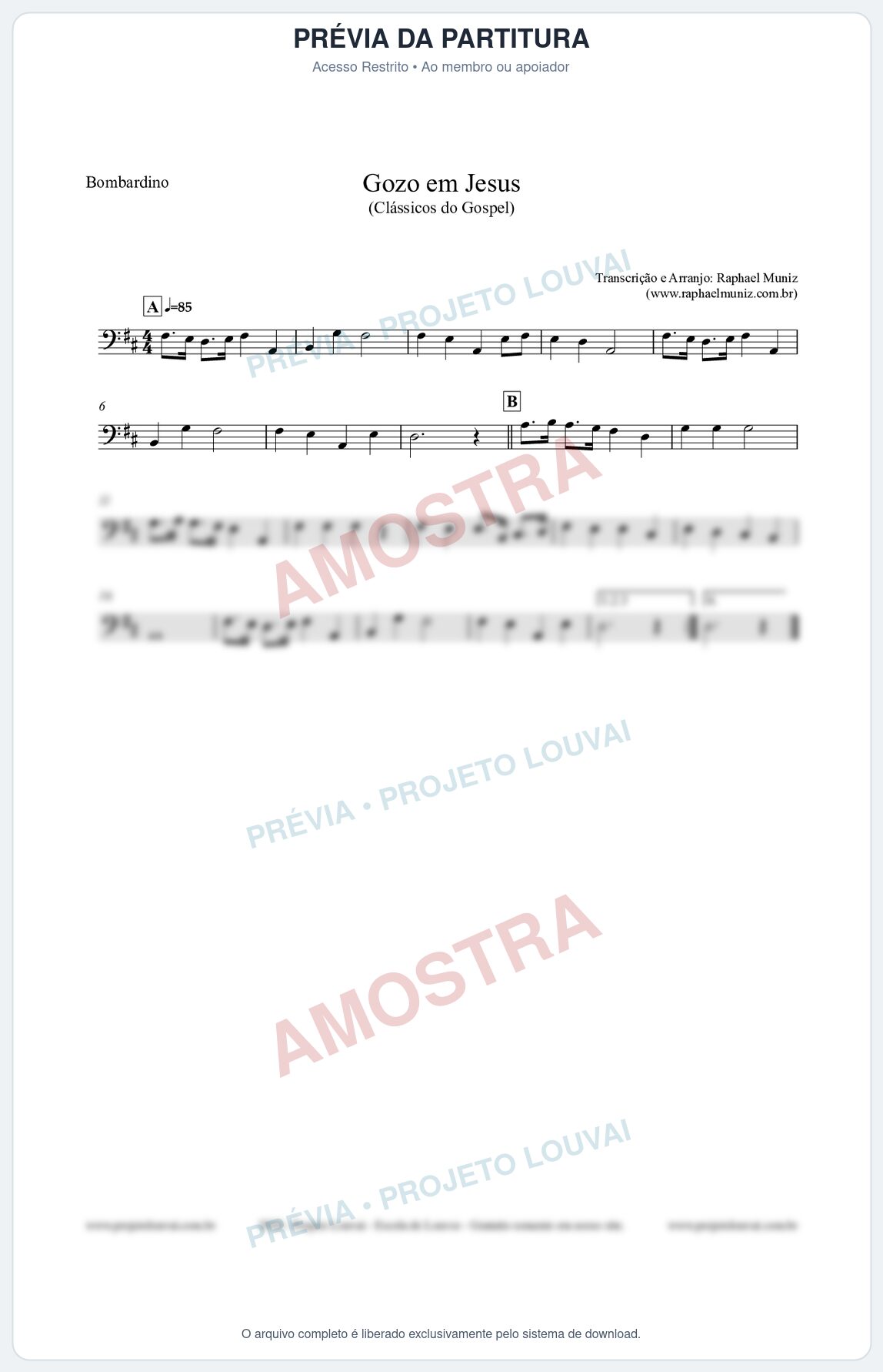 Prévia protegida da primeira página da partitura Partitura para Bombardino - Gozo em Jesus - Harpa Cristã 14 (Tom C) - Clássicos do Gospel