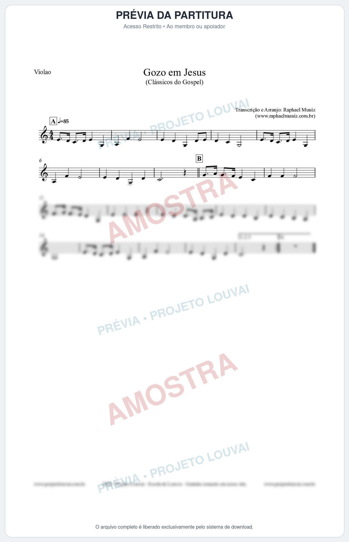 Prévia protegida da primeira página da partitura Partitura para Violão - Gozo em Jesus - Harpa Cristã 14 (Tom C) - Clássicos do Gospel