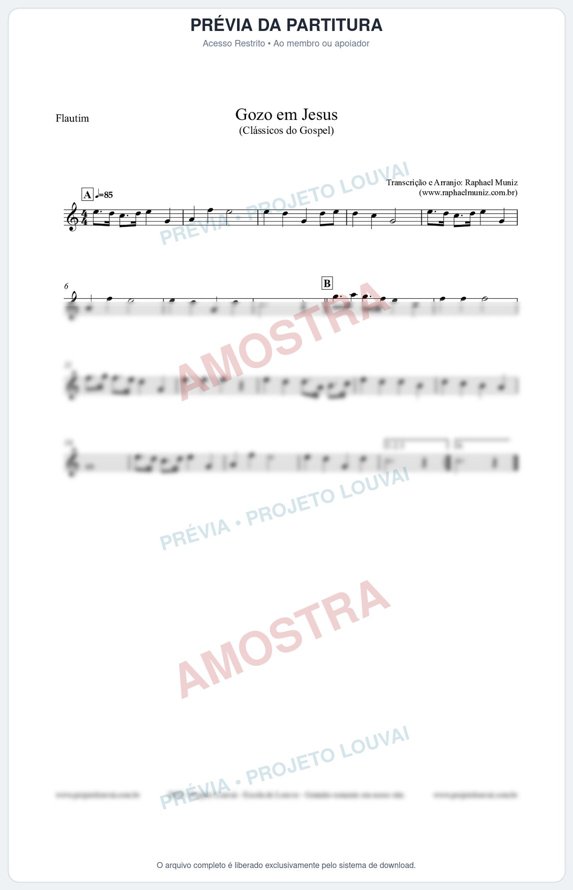 Prévia protegida da primeira página da partitura Partitura para Flautim - Gozo em Jesus - Harpa Cristã 14 (Tom C) - Clássicos do Gospel