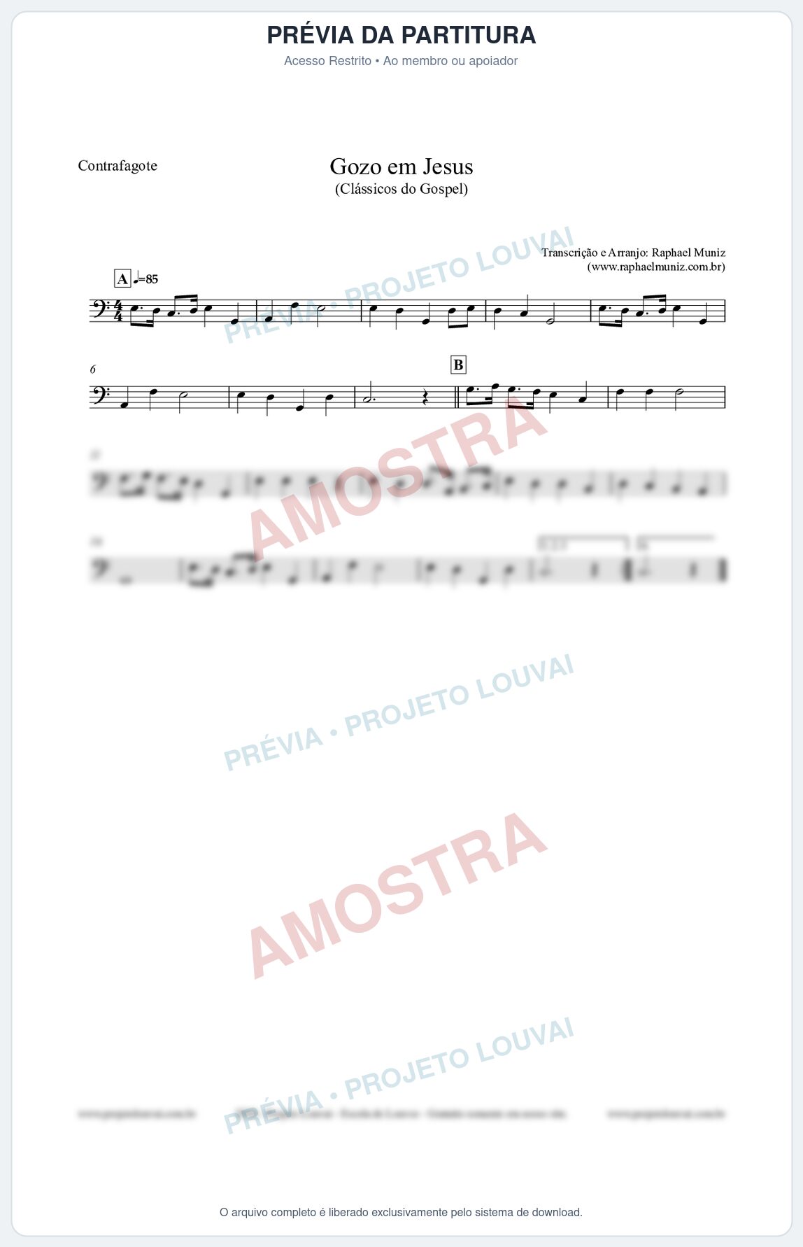 Prévia protegida da primeira página da partitura Partitura para Contrafagote - Gozo em Jesus - Harpa Cristã 14 (Tom C) - Clássicos do Gospel