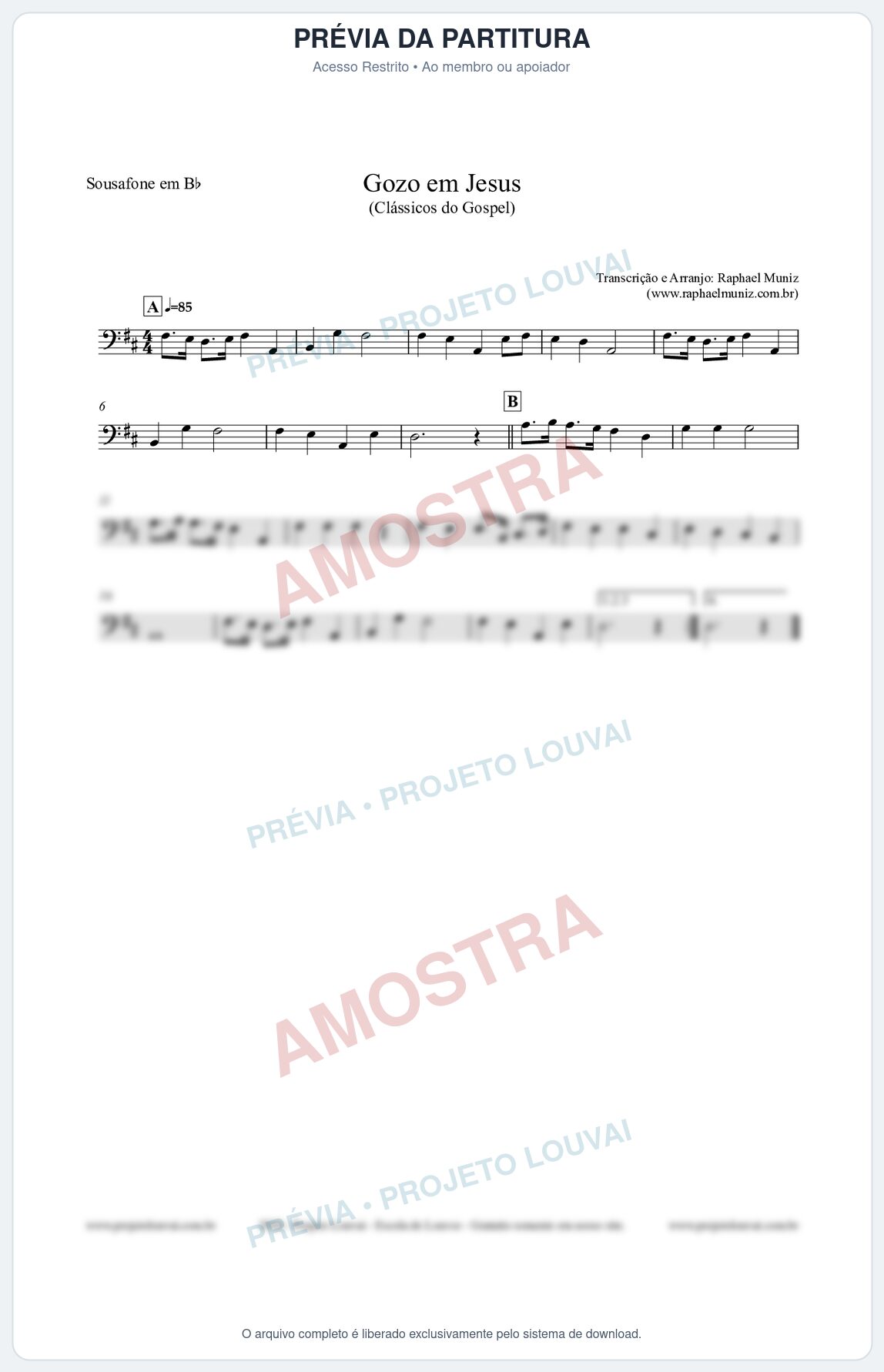 Prévia protegida da primeira página da partitura Partitura para Sousafone em Bb - Gozo em Jesus - Harpa Cristã 14 (Tom C) - Clássicos do Gospel