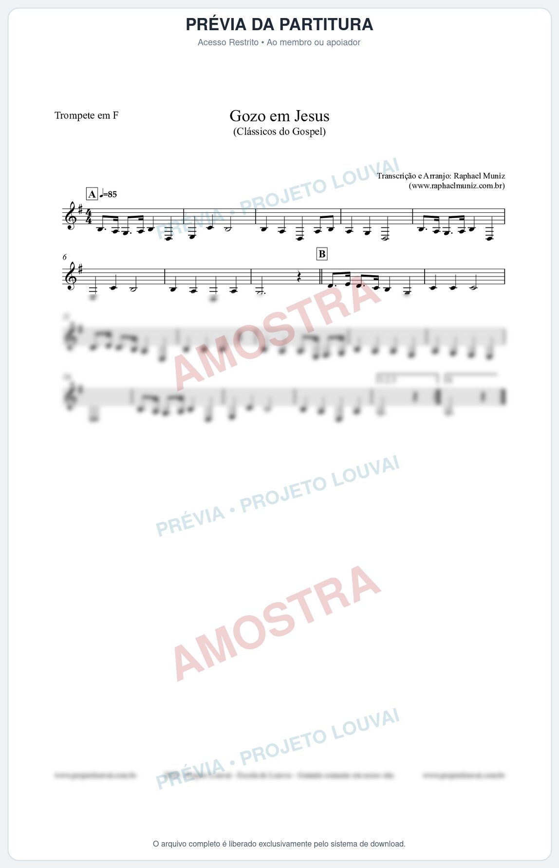 Prévia protegida da primeira página da partitura Partitura para Trompete em F - Gozo em Jesus - Harpa Cristã 14 (Tom C) - Clássicos do Gospel