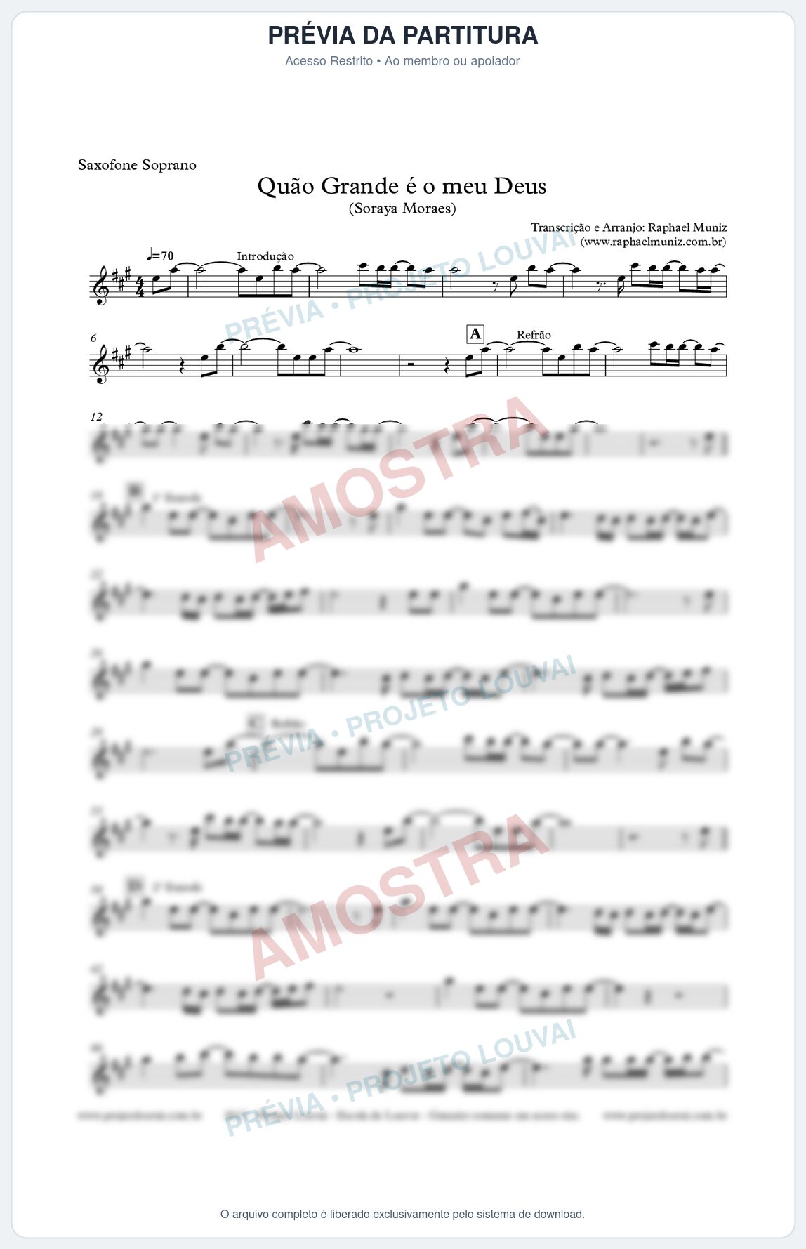 Prévia protegida da primeira página da partitura Partitura para Sax Soprano - Quão grande é o meu Deus - Soraya Moraes